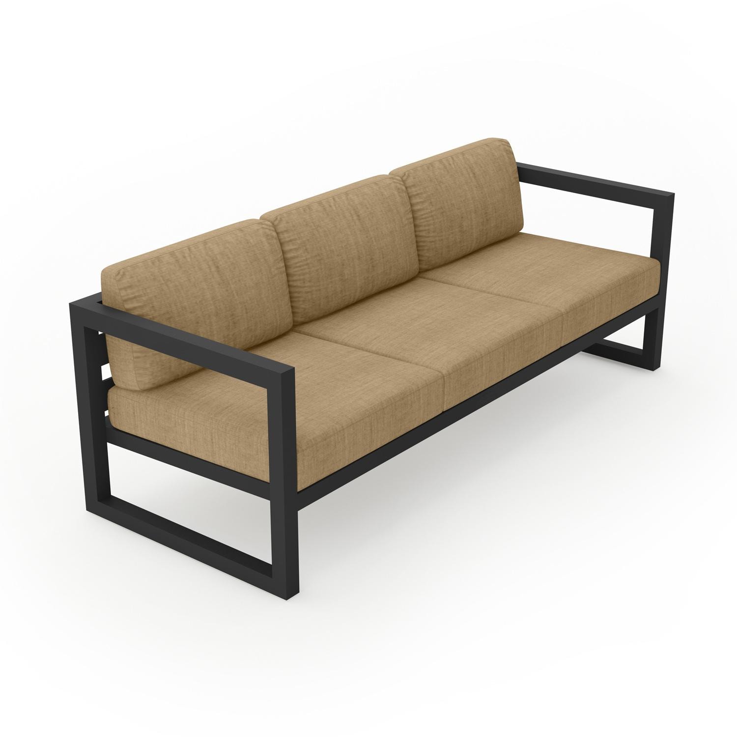 Lakeview  MSTYCV-BK-S-HB Misty Cove 3 Person Aluminum Sofa in Black w/Heather Beige Cushions by Lakeview Outdoor Designs - Angled Front - White Background thumbnail