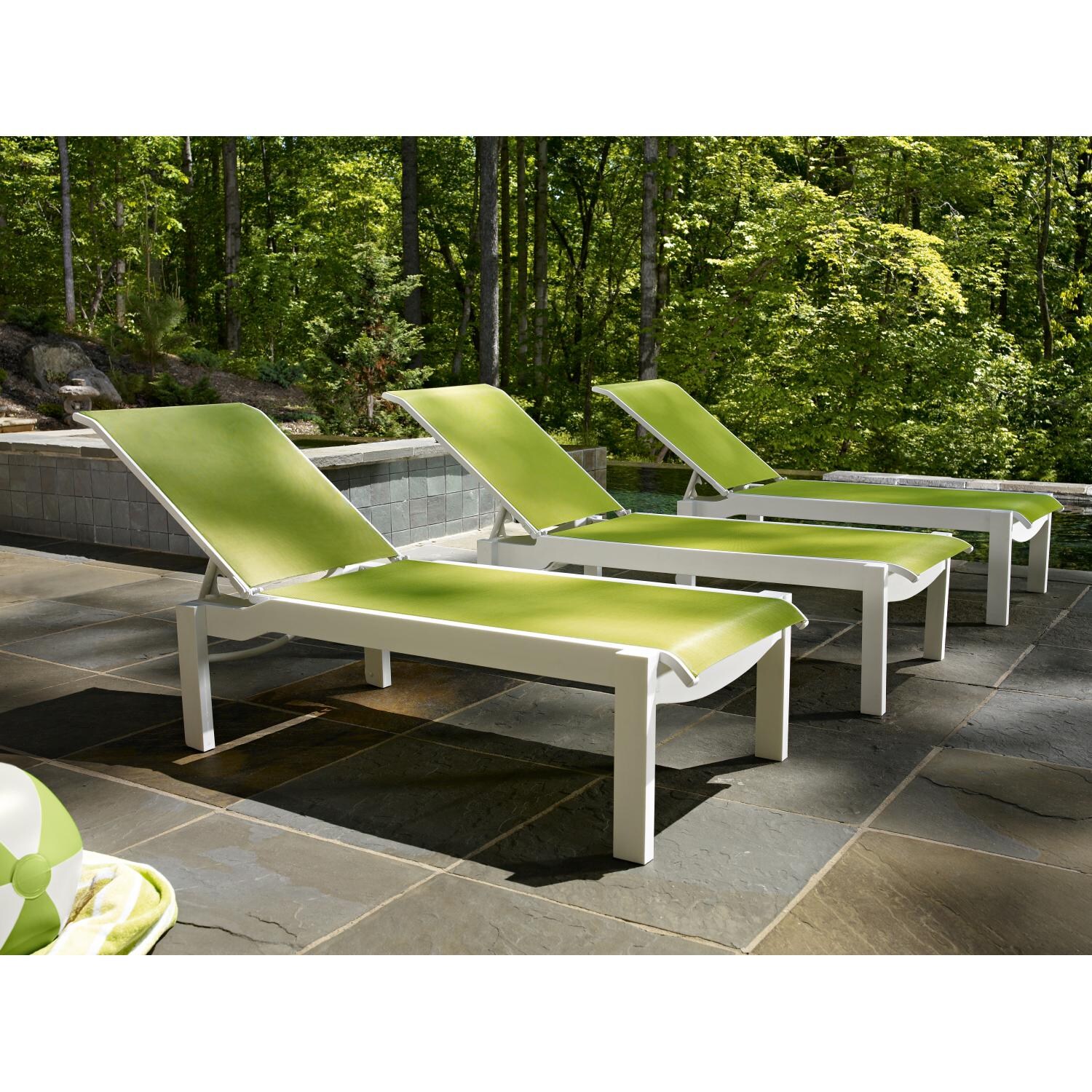 Leeward 3 Piece MGP Stacking Chaise Lounge Set With Sling Seating By Telescope Casual - Textured Snow/Lime thumbnail