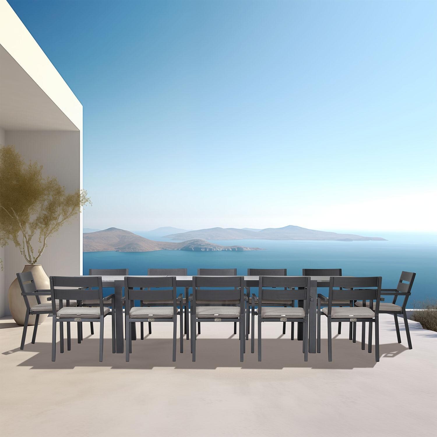 Calm Bay 13 Pc Extendable Dining Set in Slate/Cast Silver by Lakeview - By The Pool - Lifestyle thumbnail