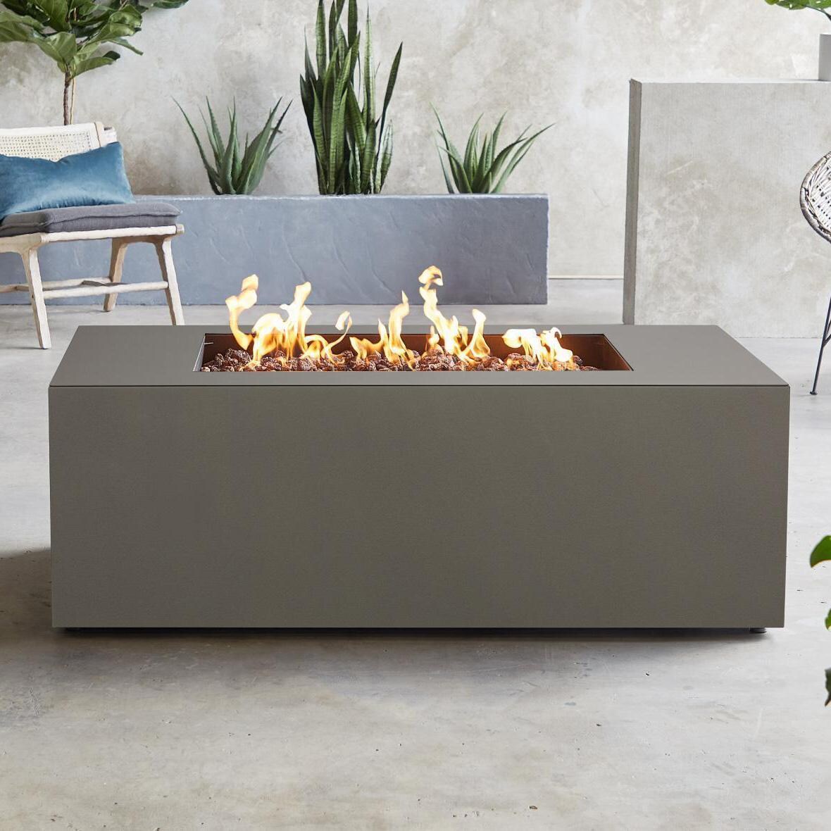 Covewood 4272LP-CGRY 58 Inch Rectangular Aluminum Propane Fire Pit Table in Gray by BBQGuys Signature - Lifestyle thumbnail