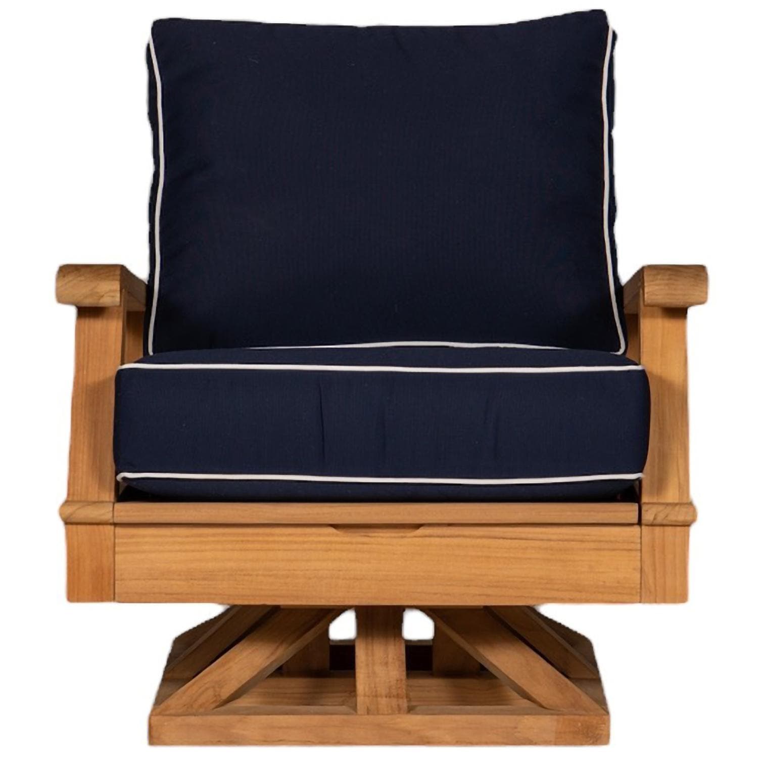 Royal Teak Collection MIASWN Miami Teak Swivel Chair w/ Sunbrella Cushions in Canvas Navy - Front - White Background thumbnail