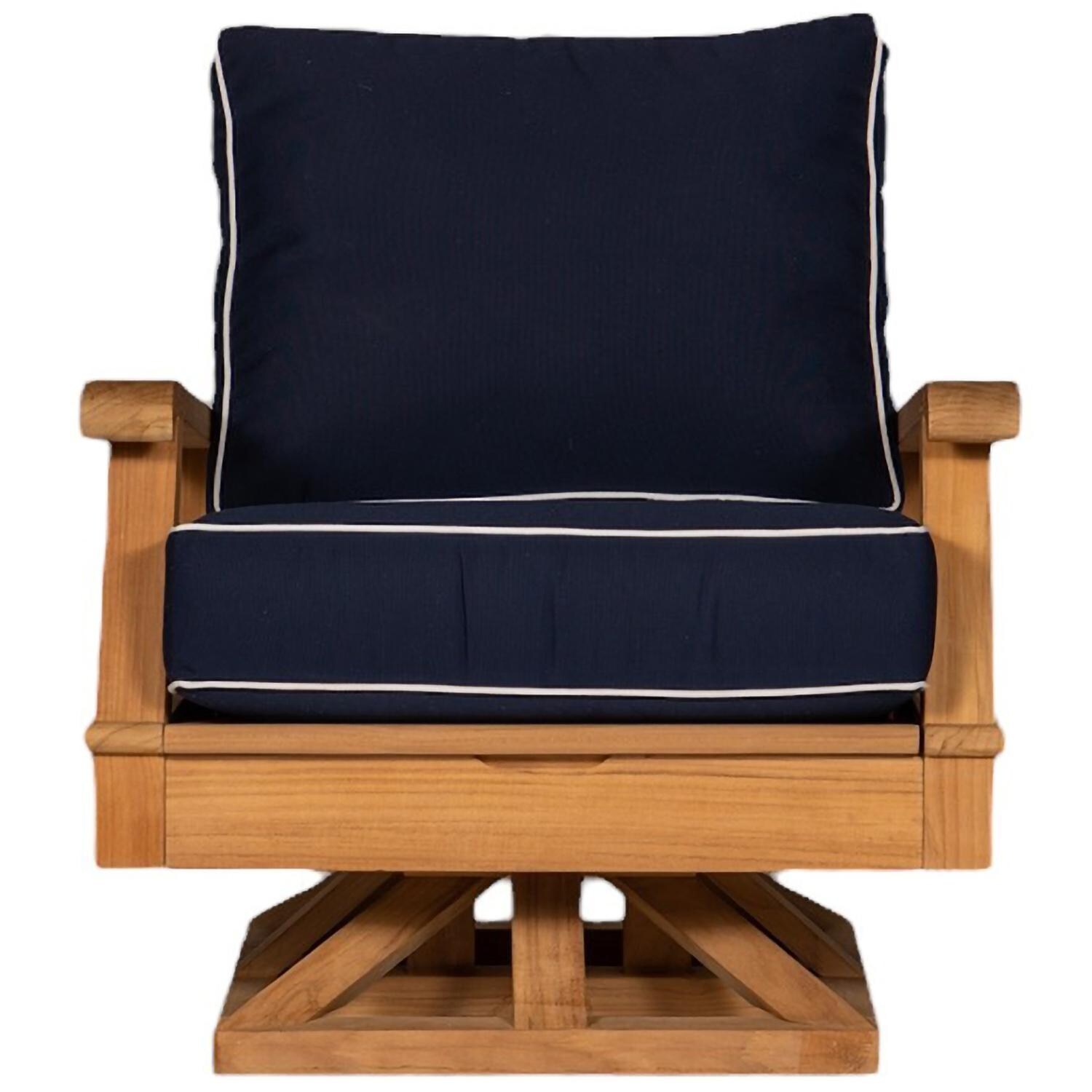 Miami Teak Swivel Chair w/ Sunbrella Cushions in Canvas Navy by Royal Teak Collection