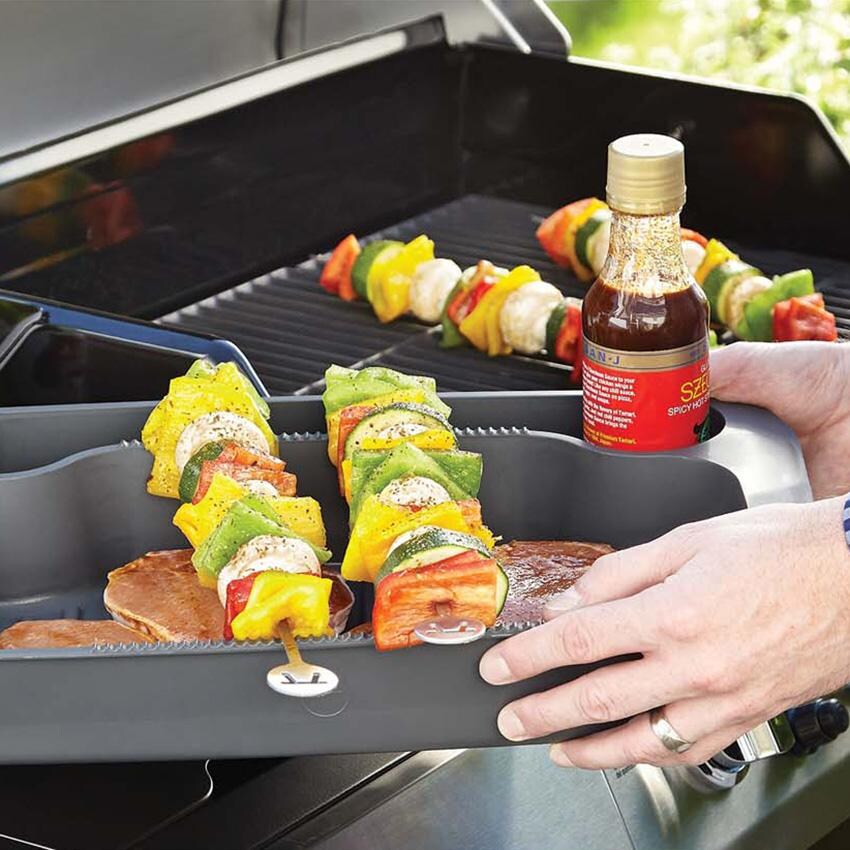 Outset  76204 Grill Prep Tray with Lid - Kabobs - Lifestyle thumbnail