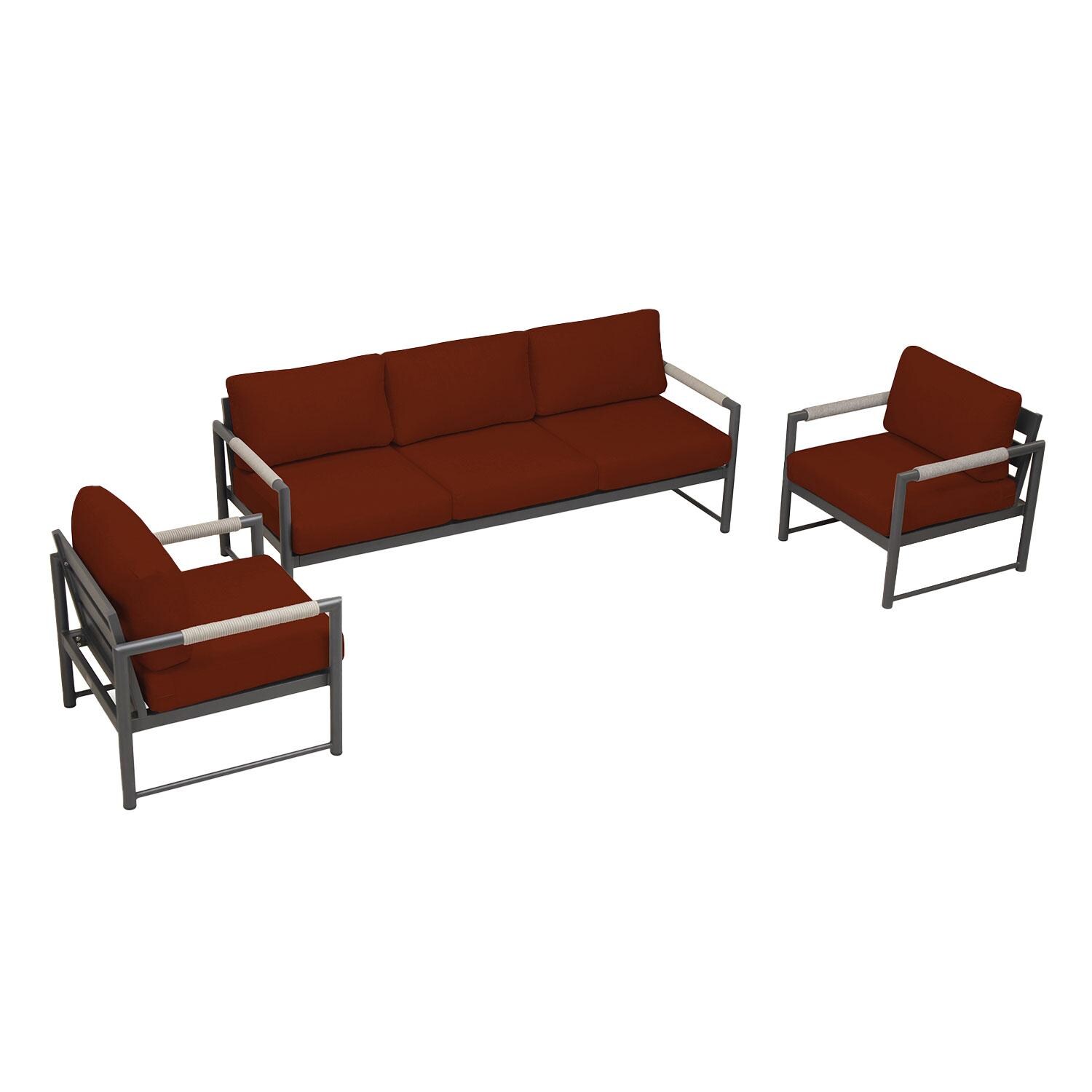 Lakeview AVEBAY-SL-PG-SET141-HN Avenue Bay Slate/Pebble Gray 3 Pc Sofa Club Chair Set - Canvas Henna - Overhead View - White Background thumbnail