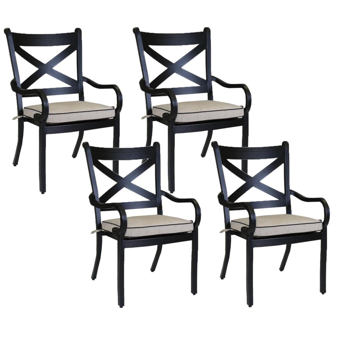 Monterey 4 Piece Cast Aluminum Patio Dining Arm Chair Set W/ Sunbrella Frequency Sand Cushions By Sunset West thumbnail