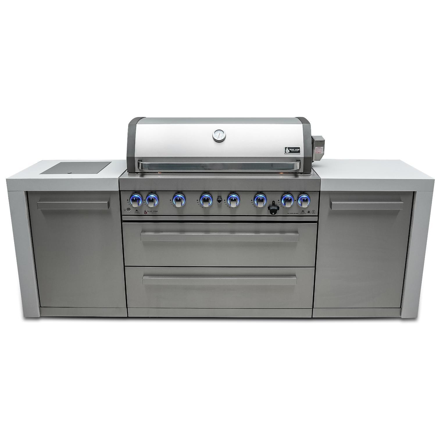 Mont Alpi Deluxe Series 8 Ft Natural Gas Outdoor Kitchen Island w/ Side Burner (Ships Propane w/ Conversion Kit) - MAi805-D + MANGK