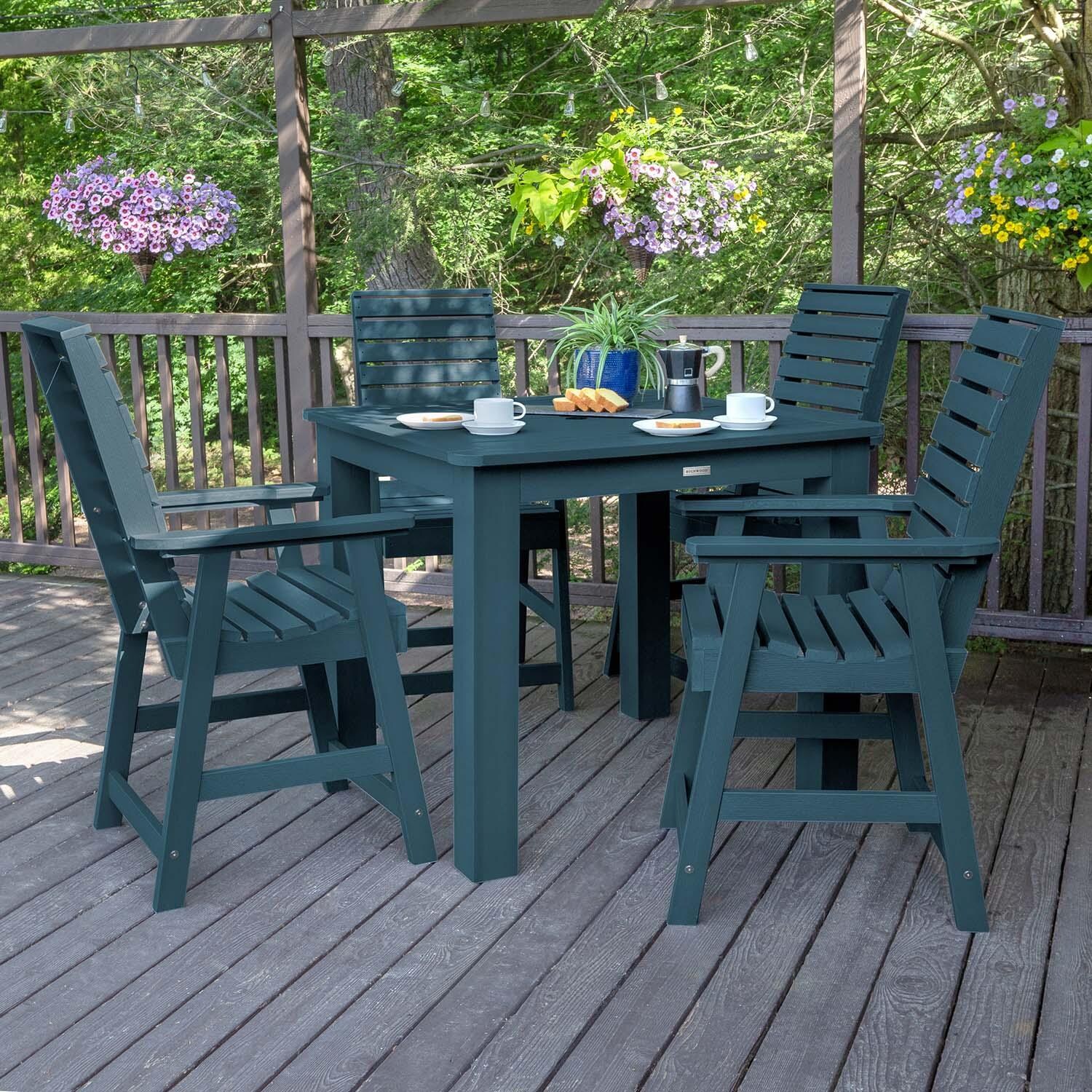 Elm Pointe 5 Pc Recycled Plastic Square Counter Height Dining Set in Nantucket Blue by Lakeview Outdoor Designs