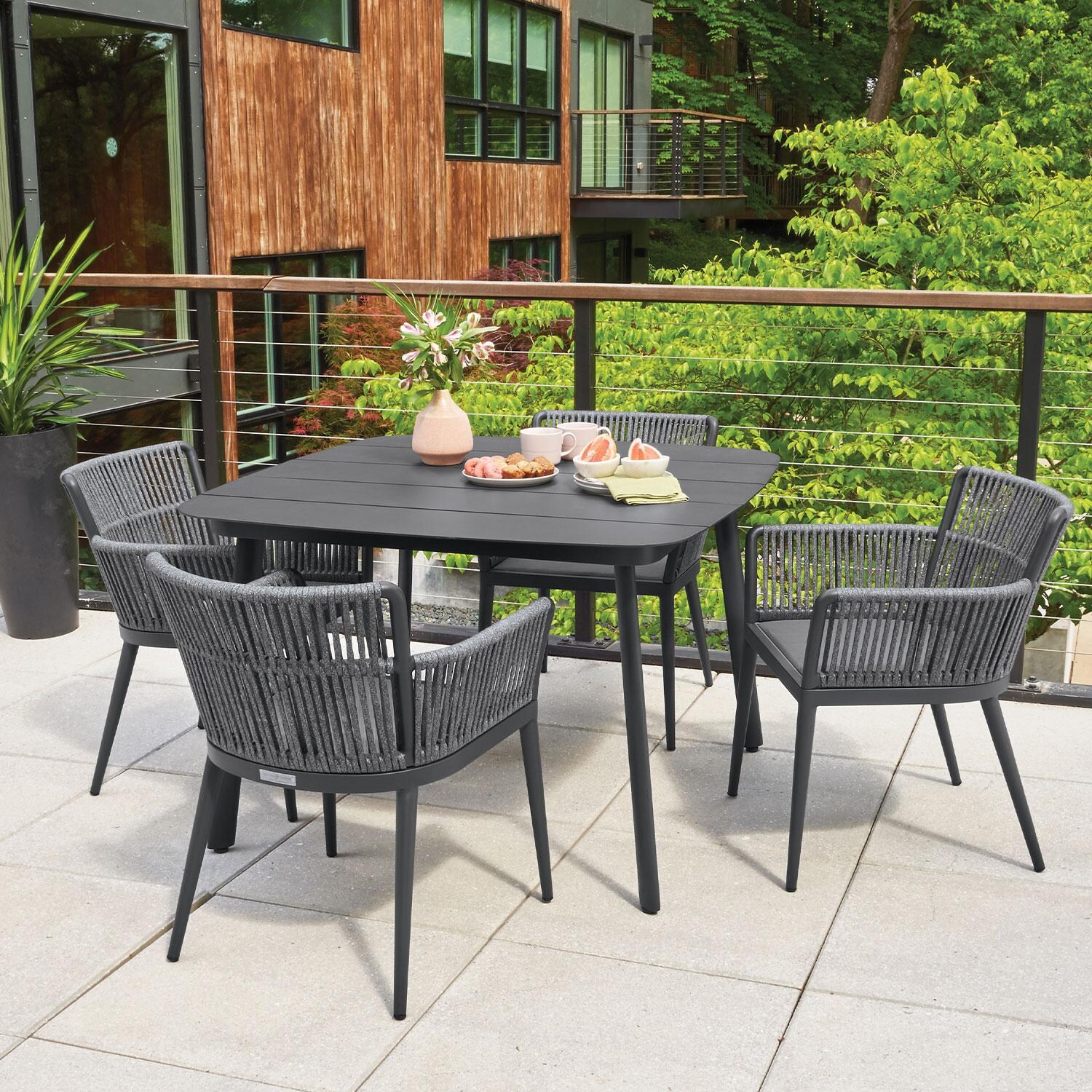 Nette 5 Pc Powder-Coated Aluminum Dining Set in Ninja/Pewter/Carbon By Oxford Garden - Lifestyle thumbnail
