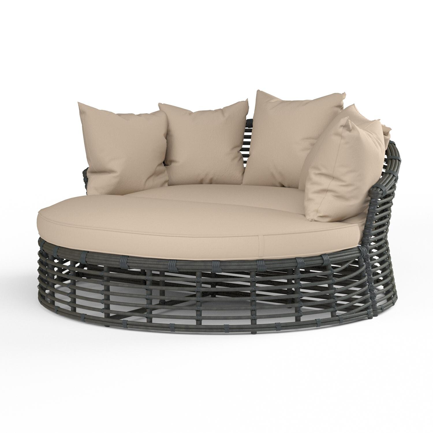 Sunset West - 1089-99/OTT-5422 - Venice 61-Inch Round Resin Wicker Patio Daybed W/ Sunbrella Canvas Antique Beige Self Welt Cushions - Shown With Stock Pillows thumbnail