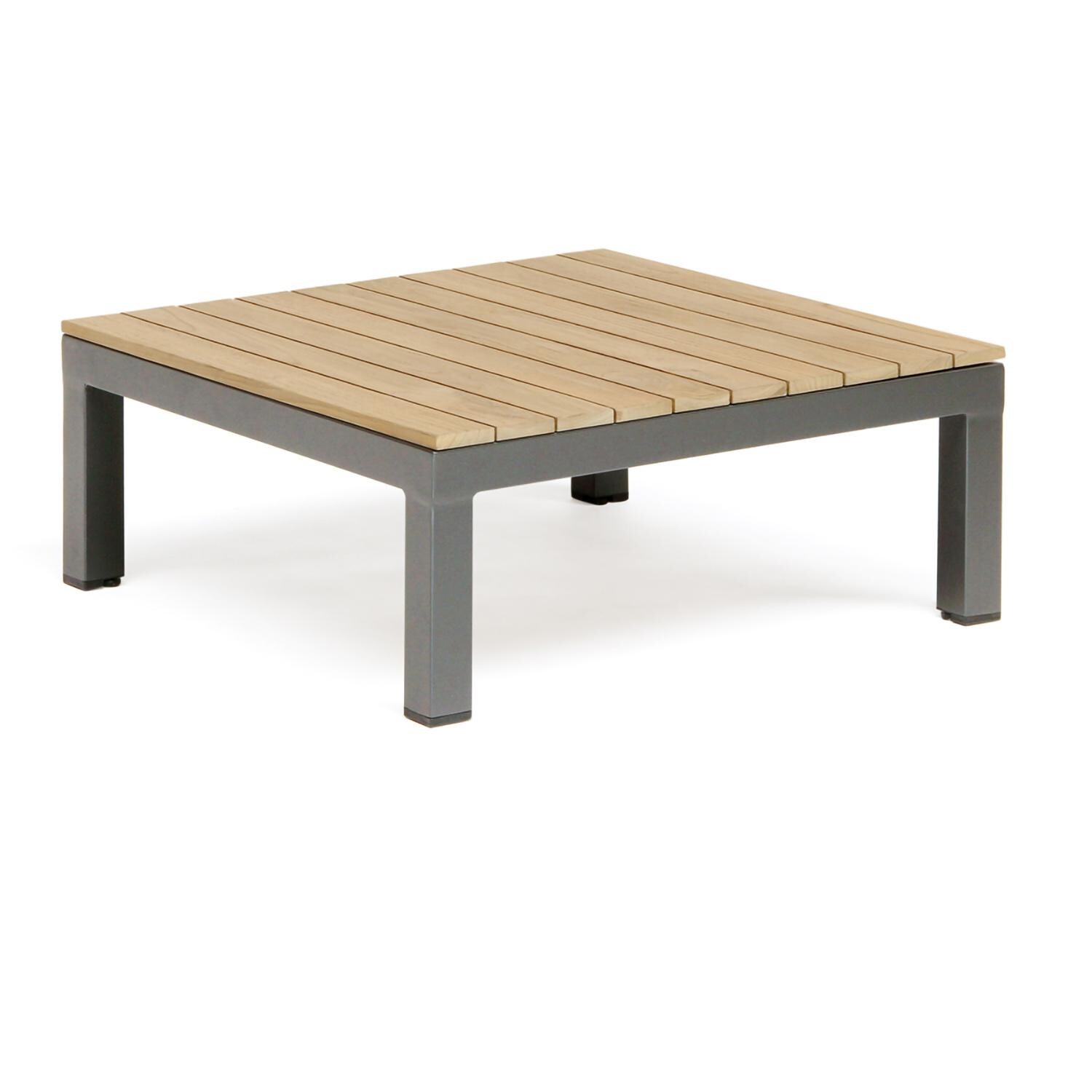 Elba 6 Pc Aluminum Seating Set w/ Teak Tabletop in Charcoal / Cast Silver - Table - White Background thumbnail