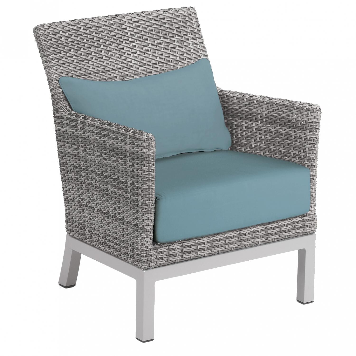 Argento Wicker Patio Club Chair W/ Ice Blue Cushion and Lumbar Pillow thumbnail