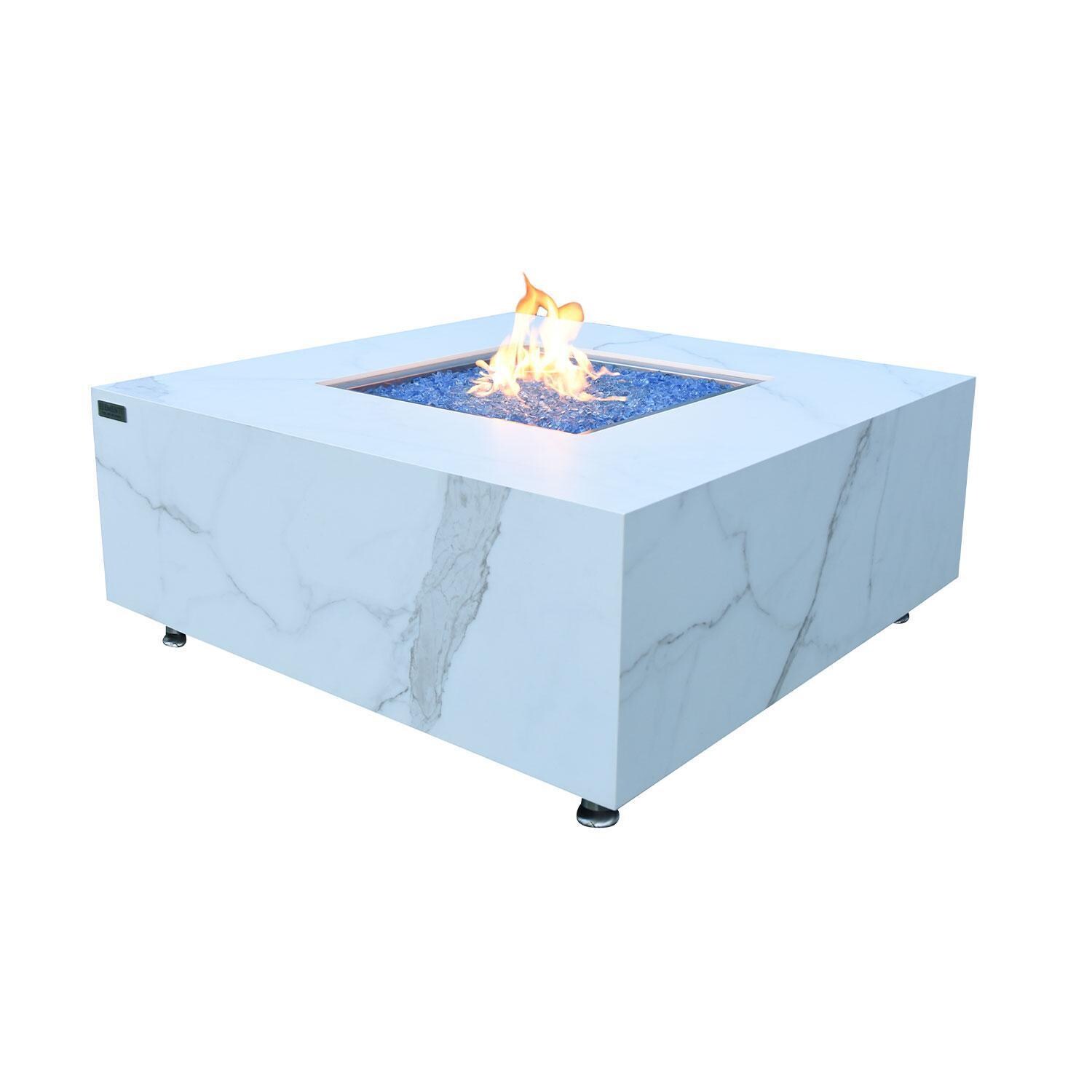 Elementi Bianco 39-Inch Square Marble Porcelain Natural Gas Fire Pit Table - White - OFP103BW-NG - White Background thumbnail