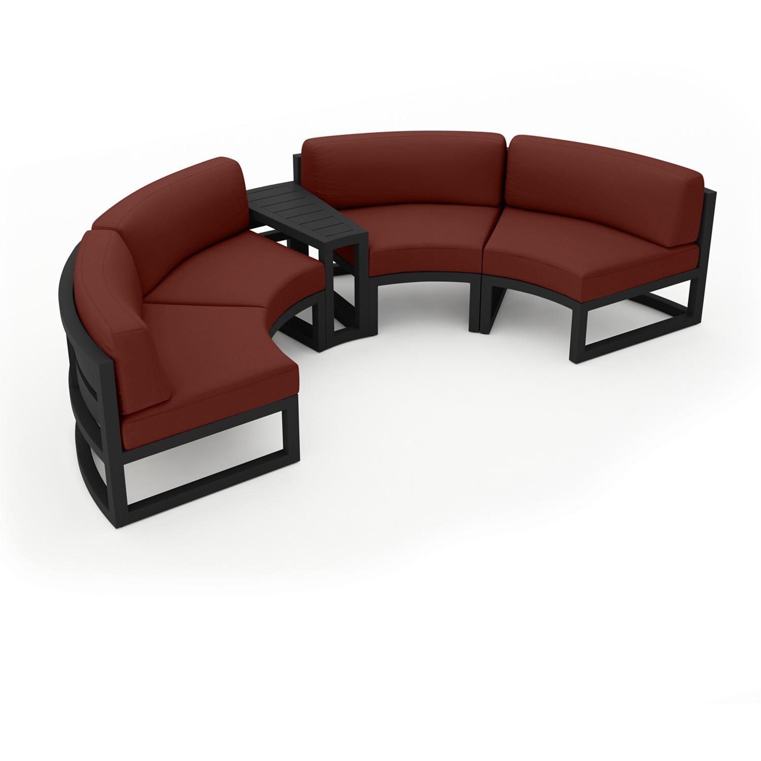 Lakeview MSTYCV-BK-3CSEC-HN Misty Cove 3 Pc Aluminum Curve Sectional Set in Black w/Wedge End Table & Canvas Henna Cushions by Lakeview Outdoor Designs - Set Angled View - White Background thumbnail