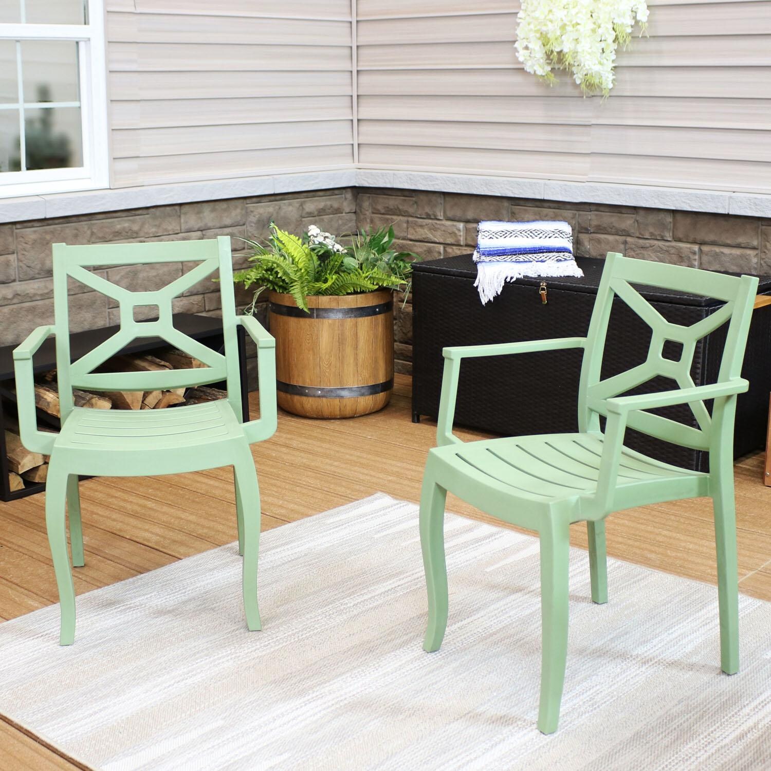 Sunnydaze Decor Tristana Plastic Outdoor Patio Arm Chair - Set of 2 - Spring Green - RBW-242-2PK image