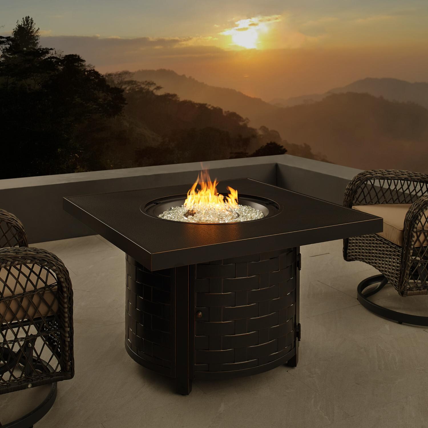 Magnolia Way 42 Inch Square Aluminum Propane Fire Pit Table in Antique Bronze by Ultimate Patio