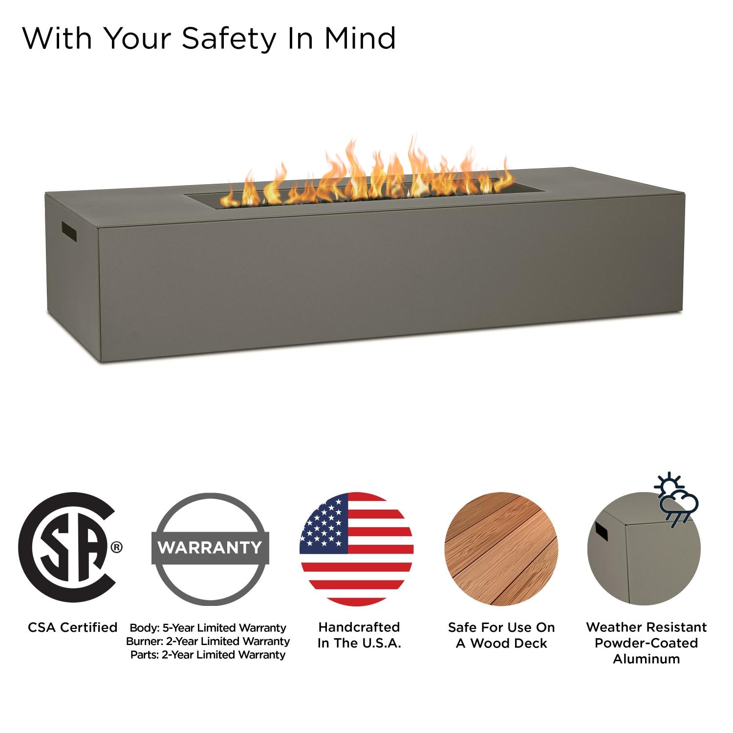 Covewood 72-in Rectangular Aluminum Propane Fire Pit Table in Cloud Gray by BBQGuys Signature - Safety - Detail thumbnail