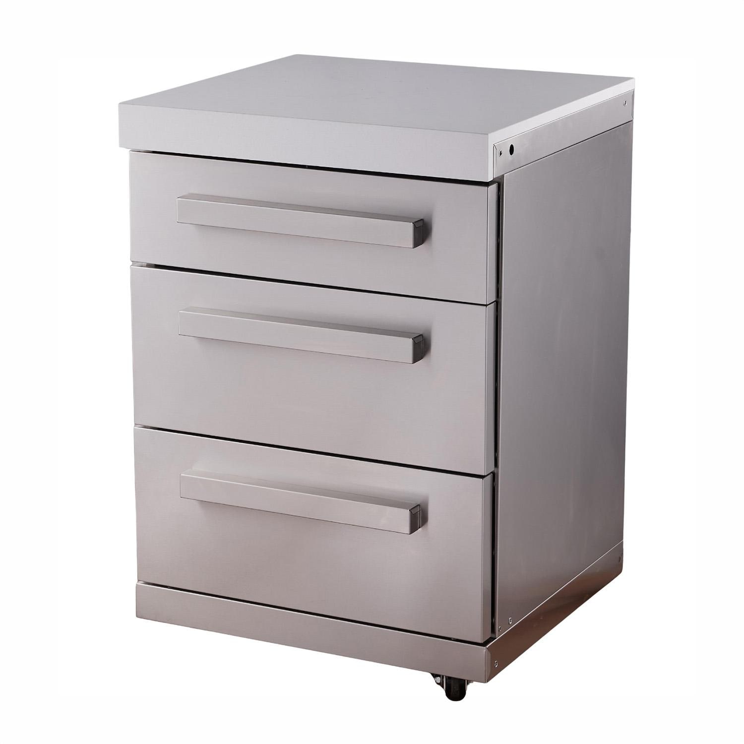 Mont Alpi MADRW-SS Outdoor Rated Triple Drawer Cabinet Module - Stainless Steel - Angled Left - White Background thumbnail