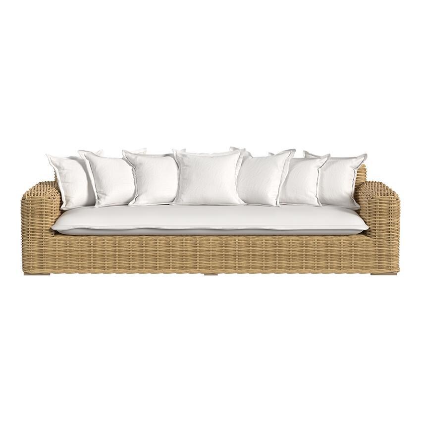 Playa 3 Person Resin Wicker Sofa in Medium Wood/Soothe Pearl by Sunset West - Front - White Background thumbnail