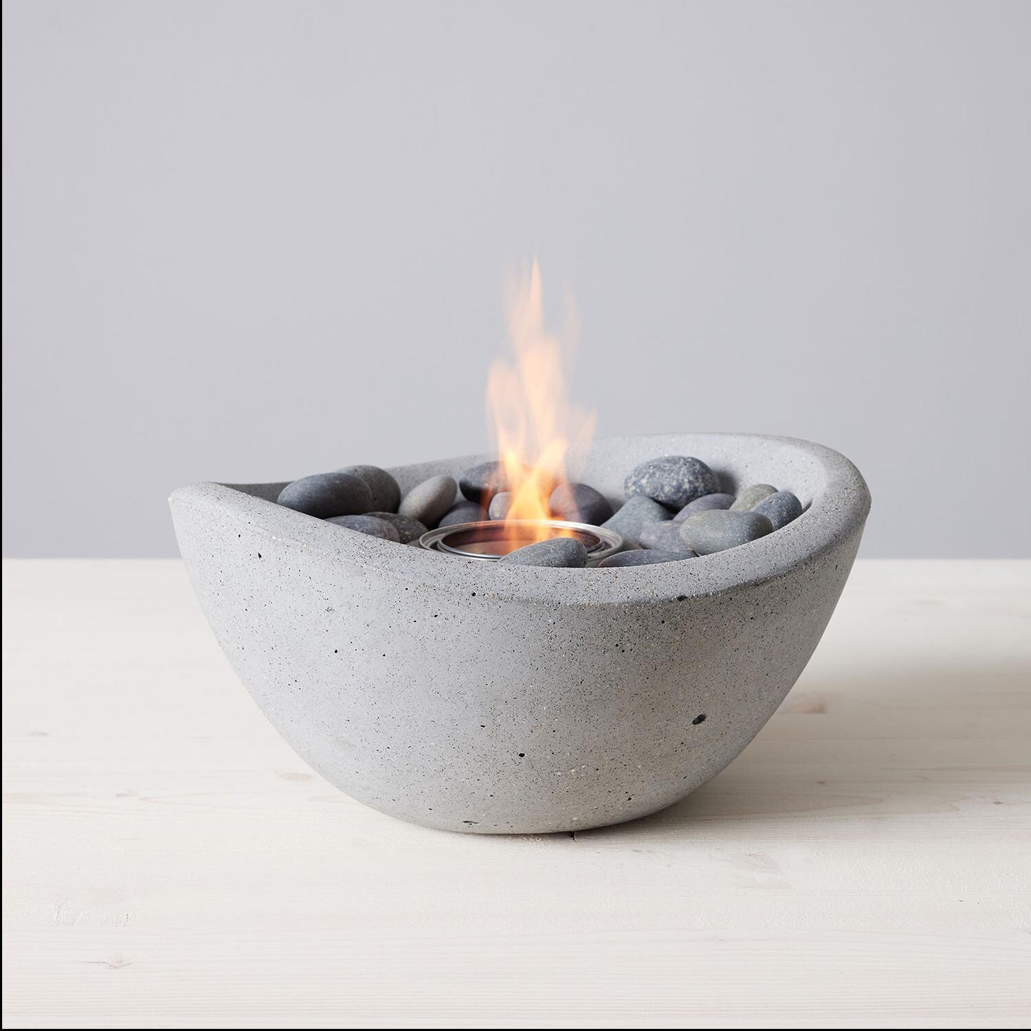 Wave 12 Inch Round Concrete Gel Fuel Table-top Fire Pit in Pewter by TerraFlame
