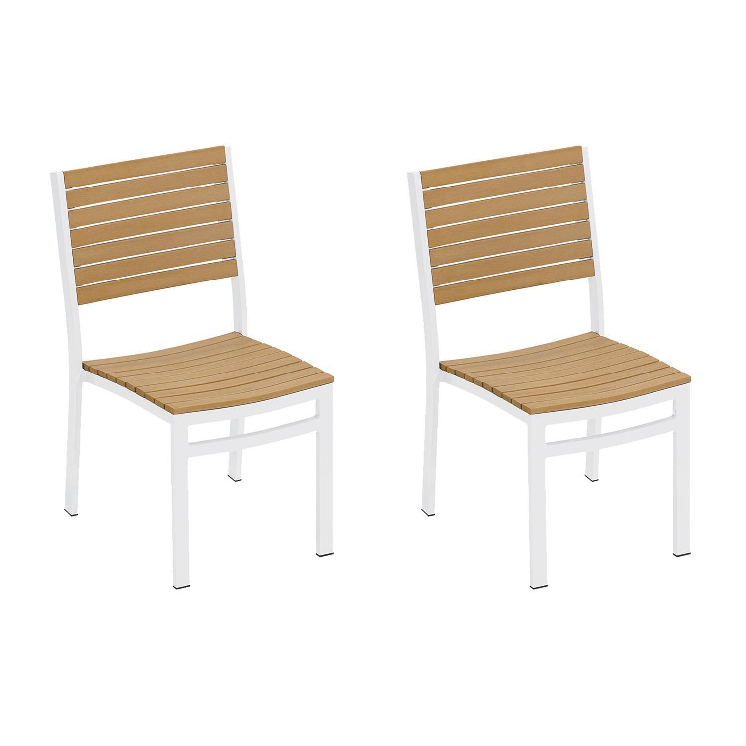 Oxford Garden Travira 2 Pc Aluminum Dining Side Chair W/ Natural Tekwood Slats in Chalk thumbnail