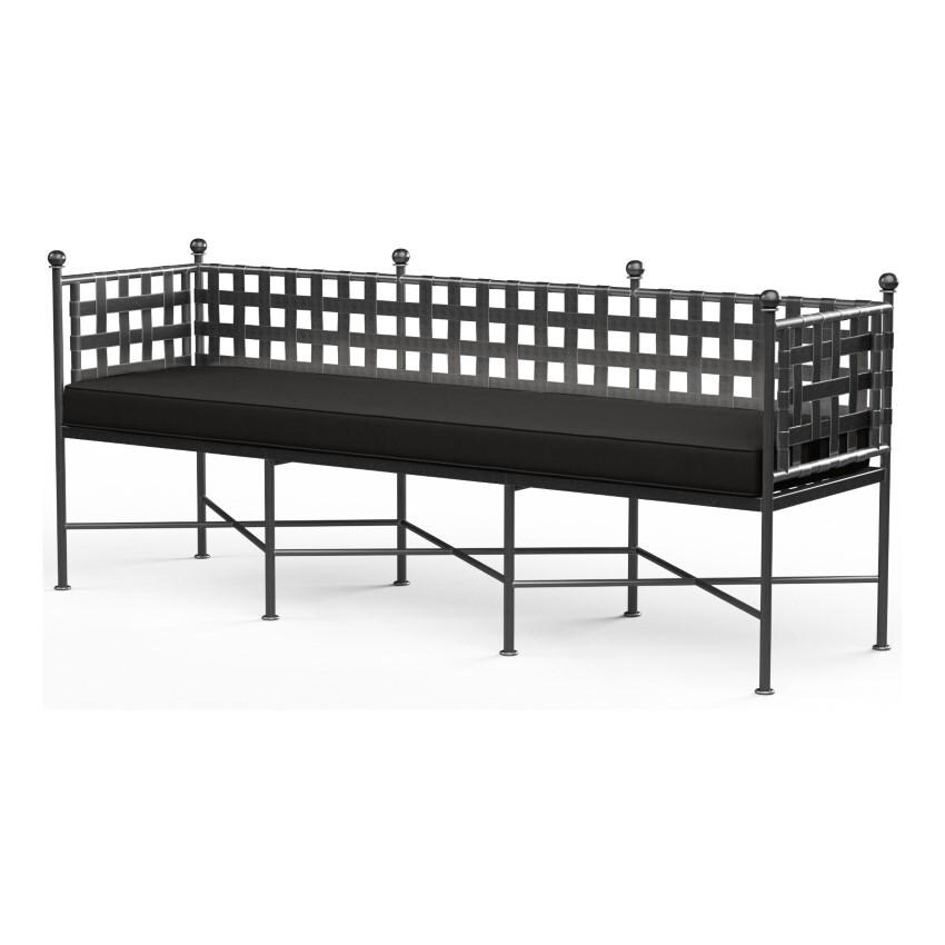 Provence 72 inch Wrought Iron Bench w/ Self Welt in Pewter/Spectrum Carbon by Sunset West - White Background thumbnail