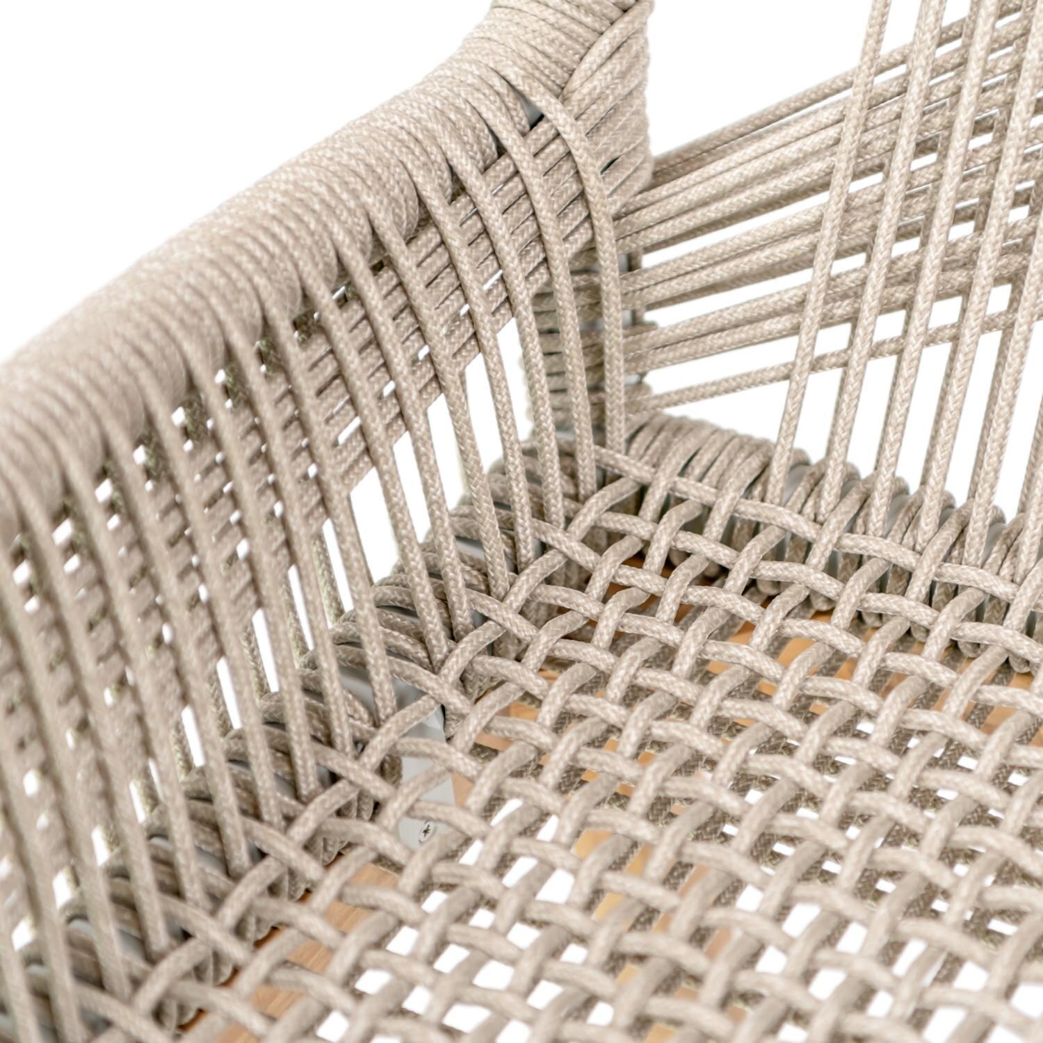 Teak + Table Breeze Olefin Rope & Teak Patio Dining Chair in Dune - Chair - Detail thumbnail
