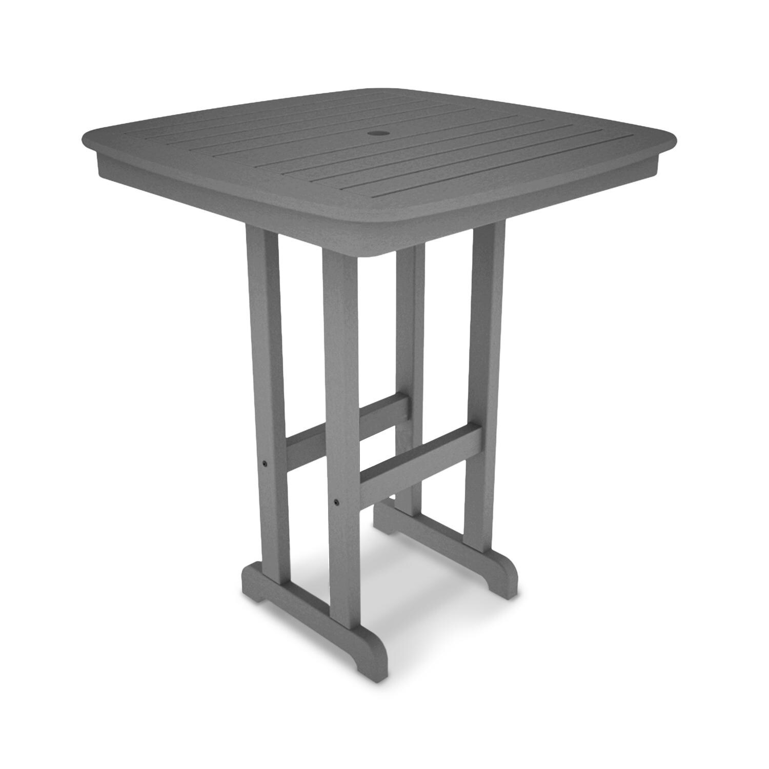 Nautical Slate Gray Recycled Plastic Wood 37 Inch Square Patio Bar Table By POLYWOOD