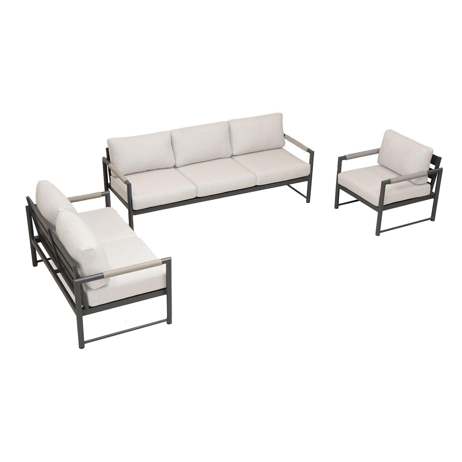 Lakeview AVEBAY-SL-PG-SET143-CS Avenue Bay Slate/Pebble Gray 3 Pc Sofa Loveseat Set - Cast Silver - Overhead View - White Background thumbnail