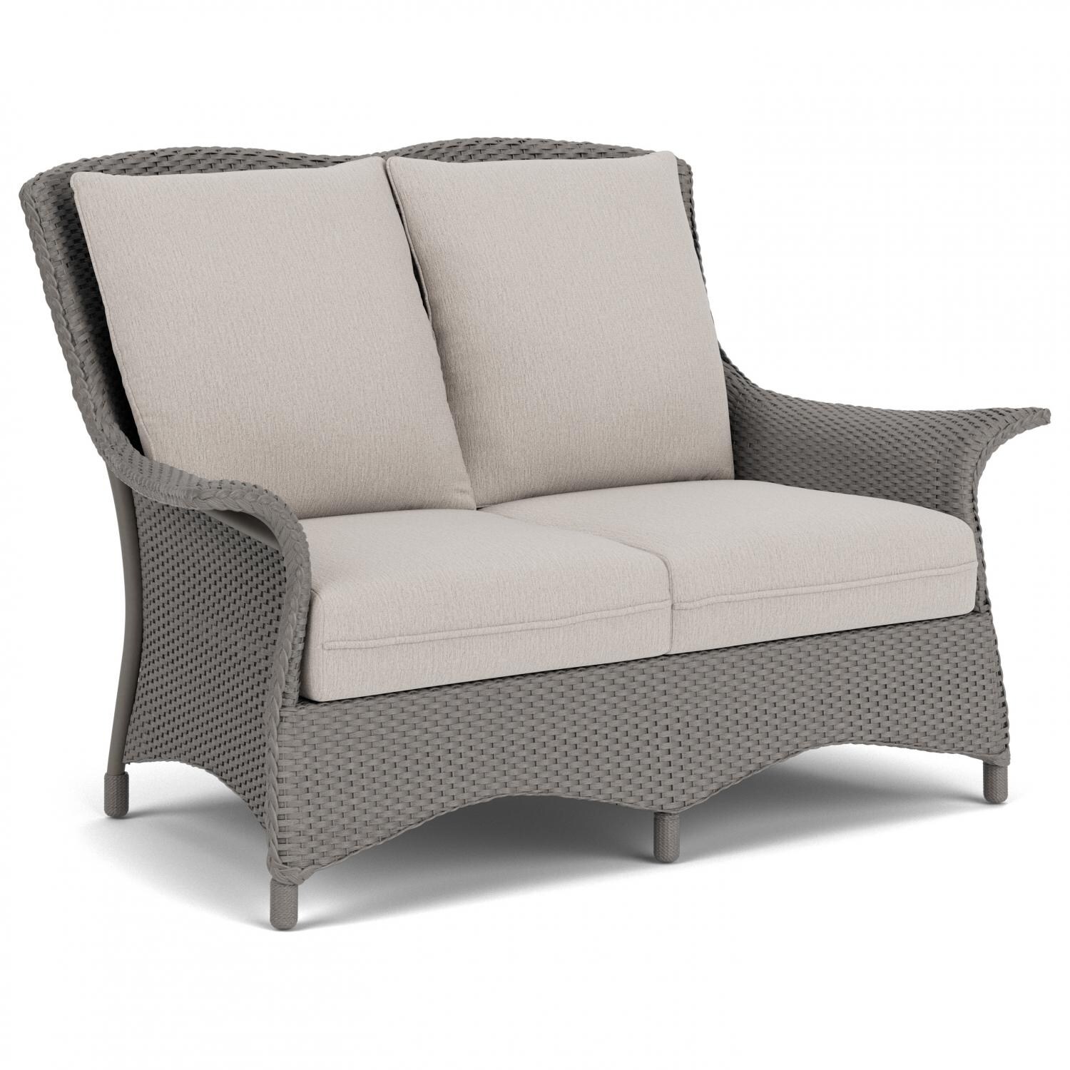 Lloyd Flanders Mandalay Loveseat in Pewter Finish with Remy Cloud fabric - Angled thumbnail