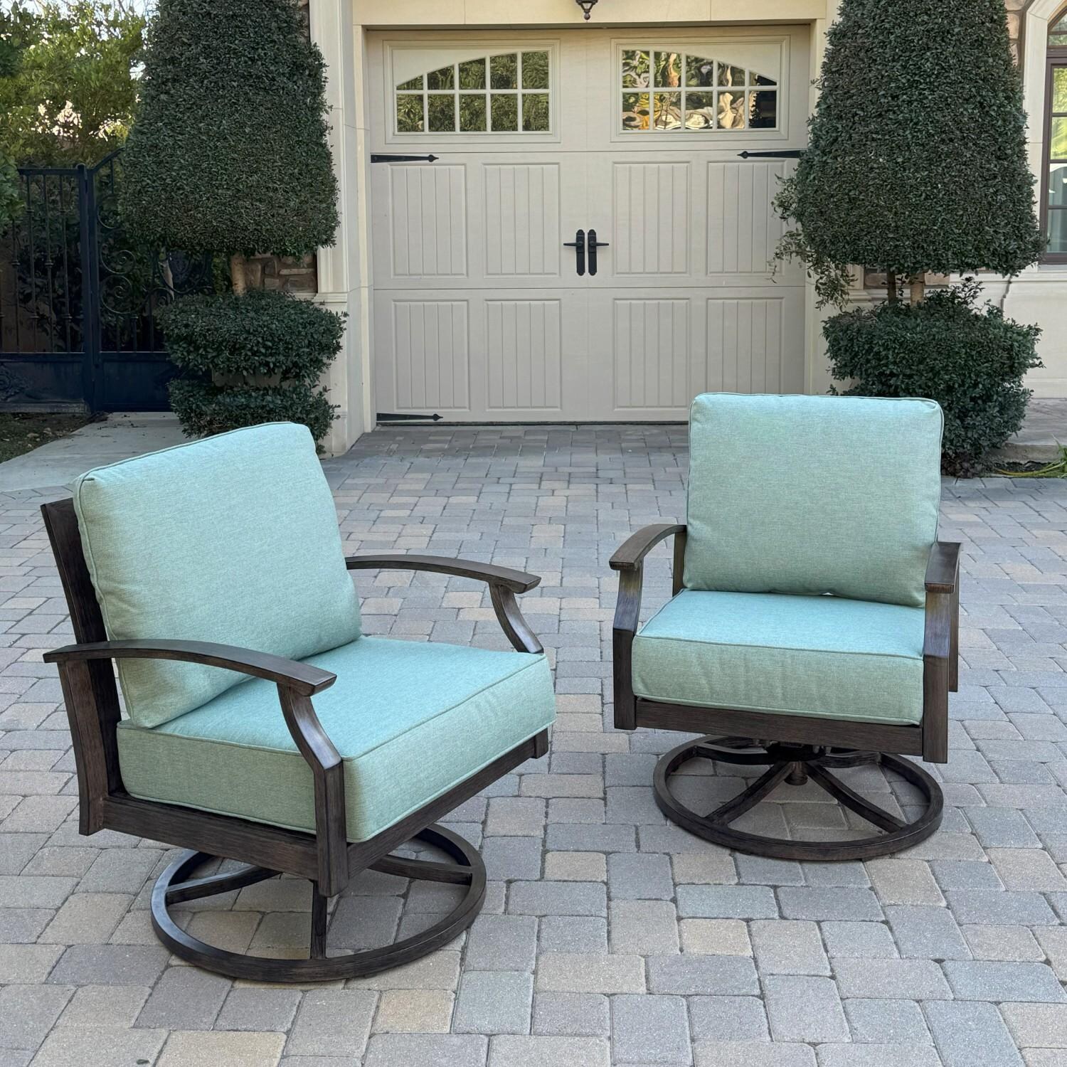 Atlantis 2 Pc Aluminum Swivel Rocker Club Chair Set in Walnut/Spa by Darlee