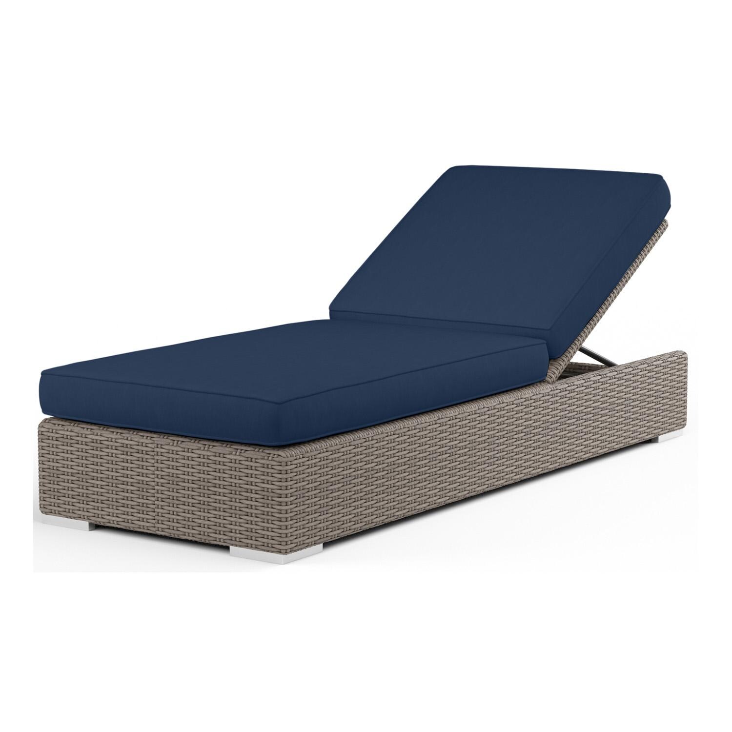 Coronado Wicker Chaise Lounge in Driftwood/Spectrum Indigo by Sunset West