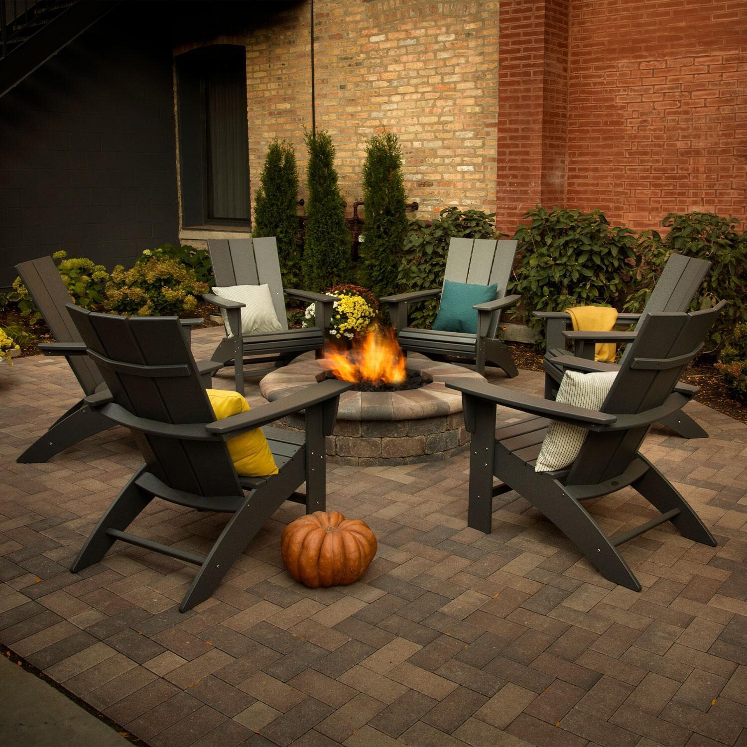 POLYWOOD Modern Slate Grey Curveback Adirondack Chair - Fall Time - w/ Fire Pit - Lifestyle thumbnail