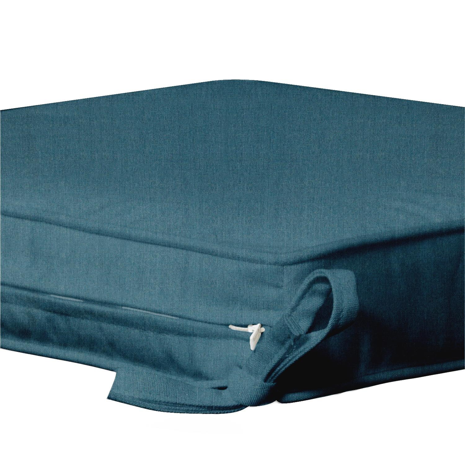 Sunbrella Cast Lagoon Large Outdoor Replacement Seat Cushion W/ Piping By UltimatePatio.com - Zipper and Tie Detail thumbnail