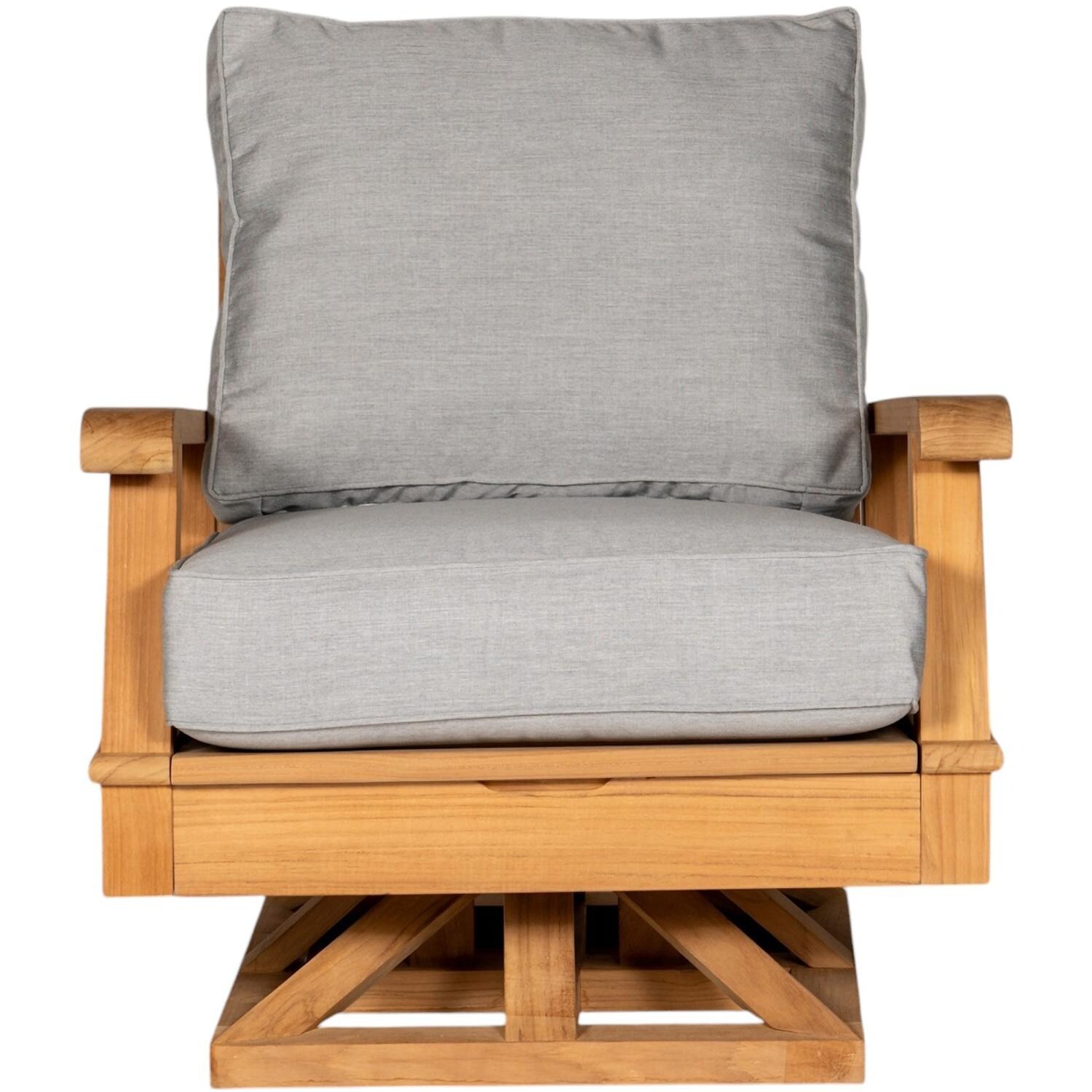 Royal Teak Collection MIASWG Miami Teak Swivel Chair w/ Sunbrella Cushions in Canvas Granite - Chair - White Background thumbnail