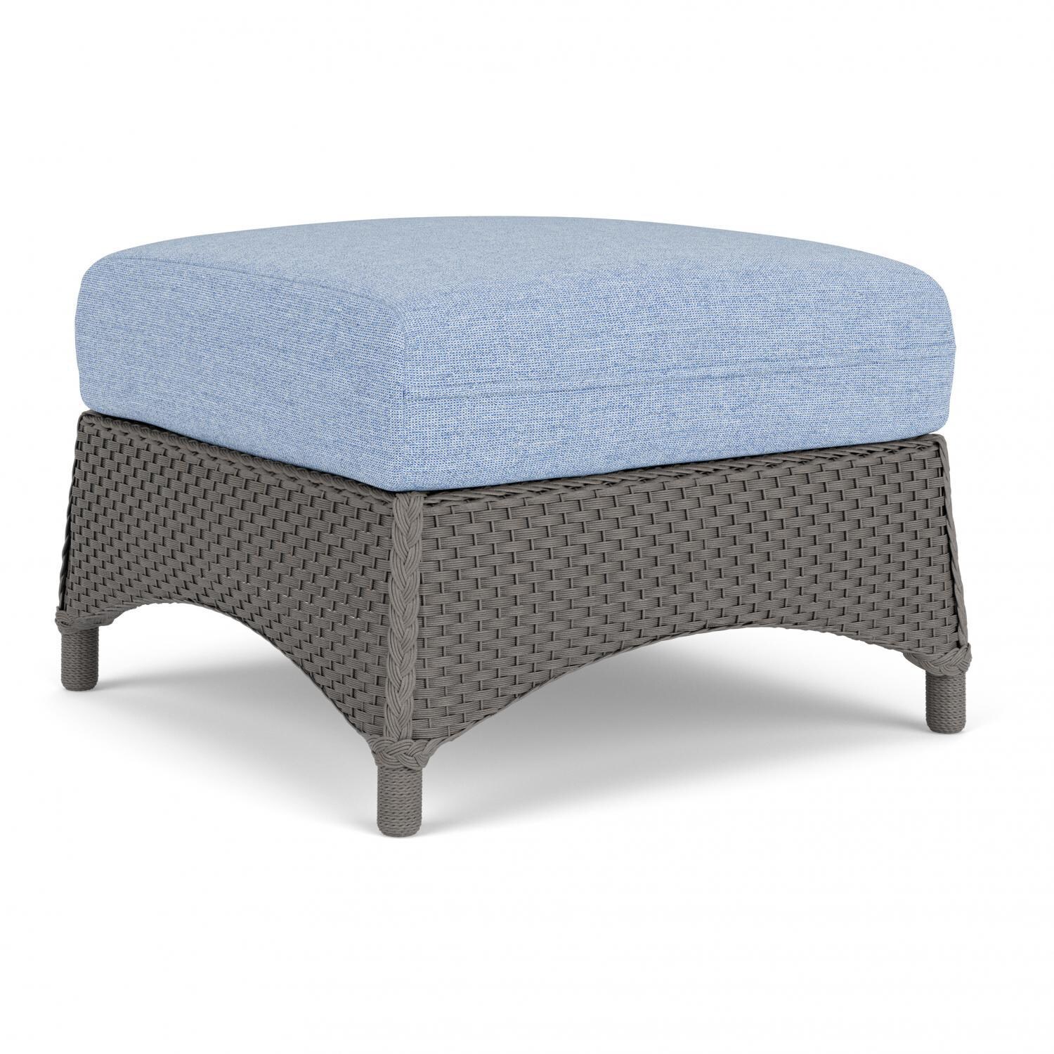 Lloyd Flanders Mandalay Ottoman in Pewter Finish with Demo Skyway fabric - Angled thumbnail