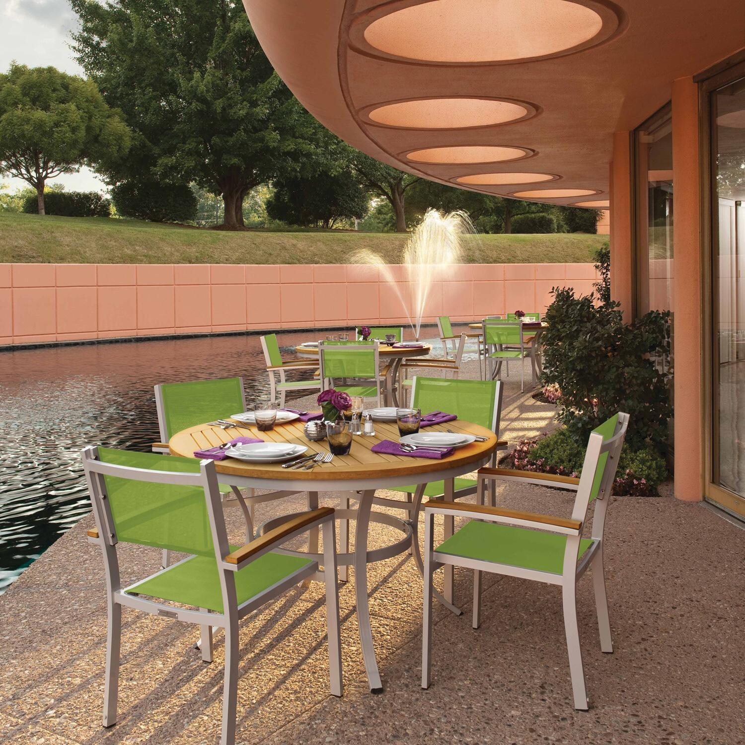 Oxford Garden Travira 4 Pc Composite Sling & Aluminum Dining Chair W/ Natural Tekwood Arm Caps in Flint/Go Green - Lakeside Dining thumbnail