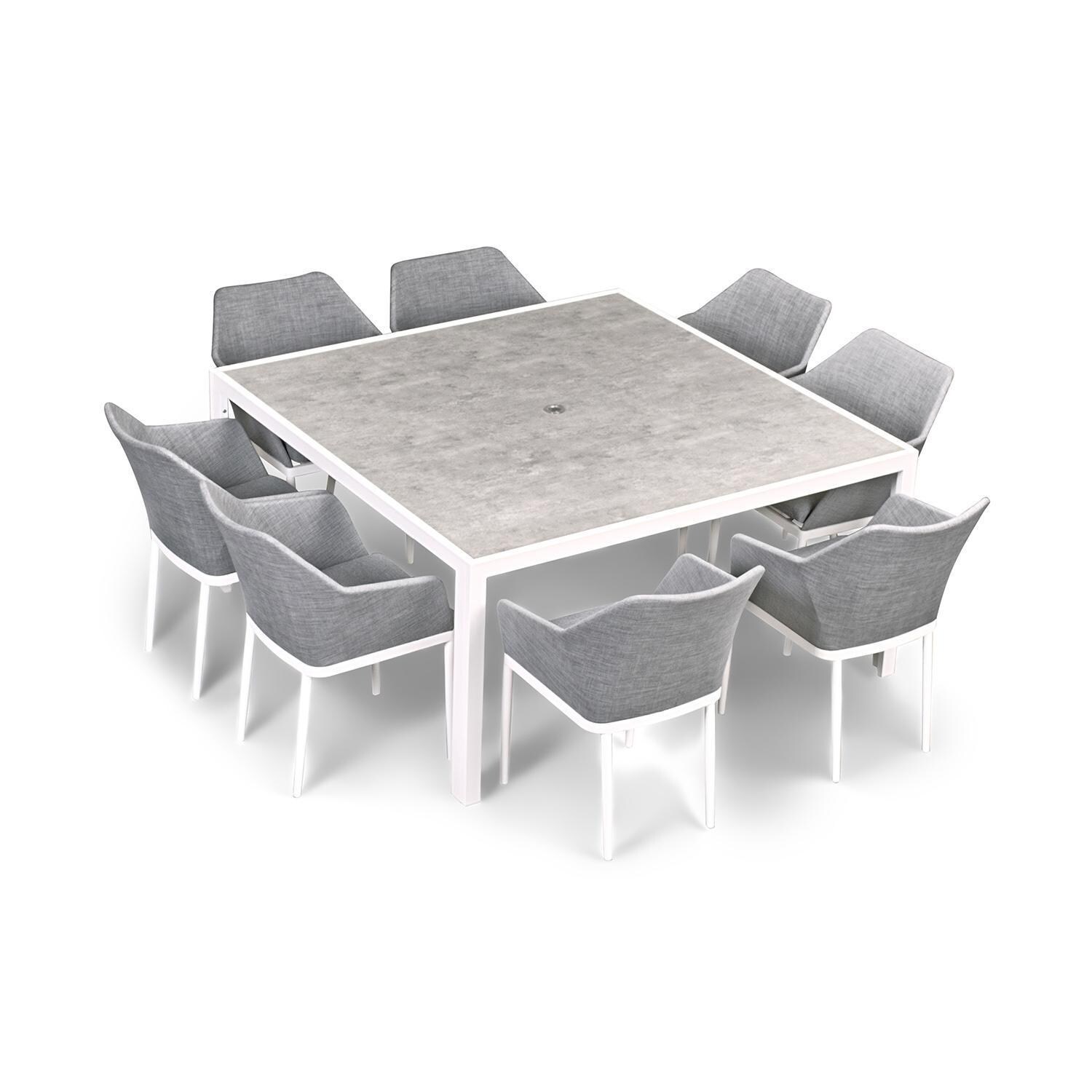 Starlook Bay 9 Pc Aluminum Square Dining Set in White by Lakeview - Top View - White Background thumbnail