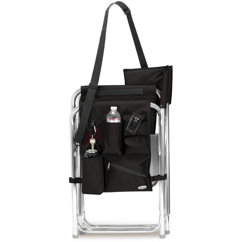 Picnic Time Portable Folding Sports Chair With Side Table - Black - Folded View thumbnail