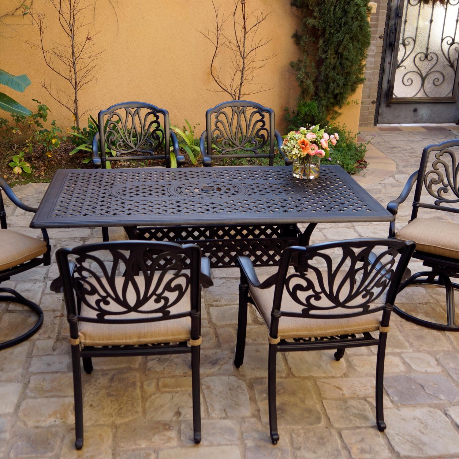 Darlee DL707-7PC-AC29RE Elisabeth 7 Piece Cast Aluminum Patio Dining Set W/ 68 X 38 Inch Rectangular Table thumbnail