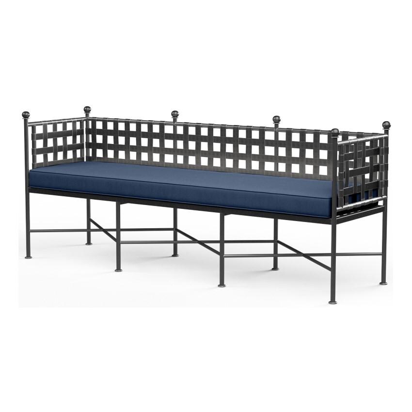 Provence 72 inch Wrought Iron Bench w/ Self Welt in Pewter/Spectrum Indigo by Sunset West - White Background thumbnail