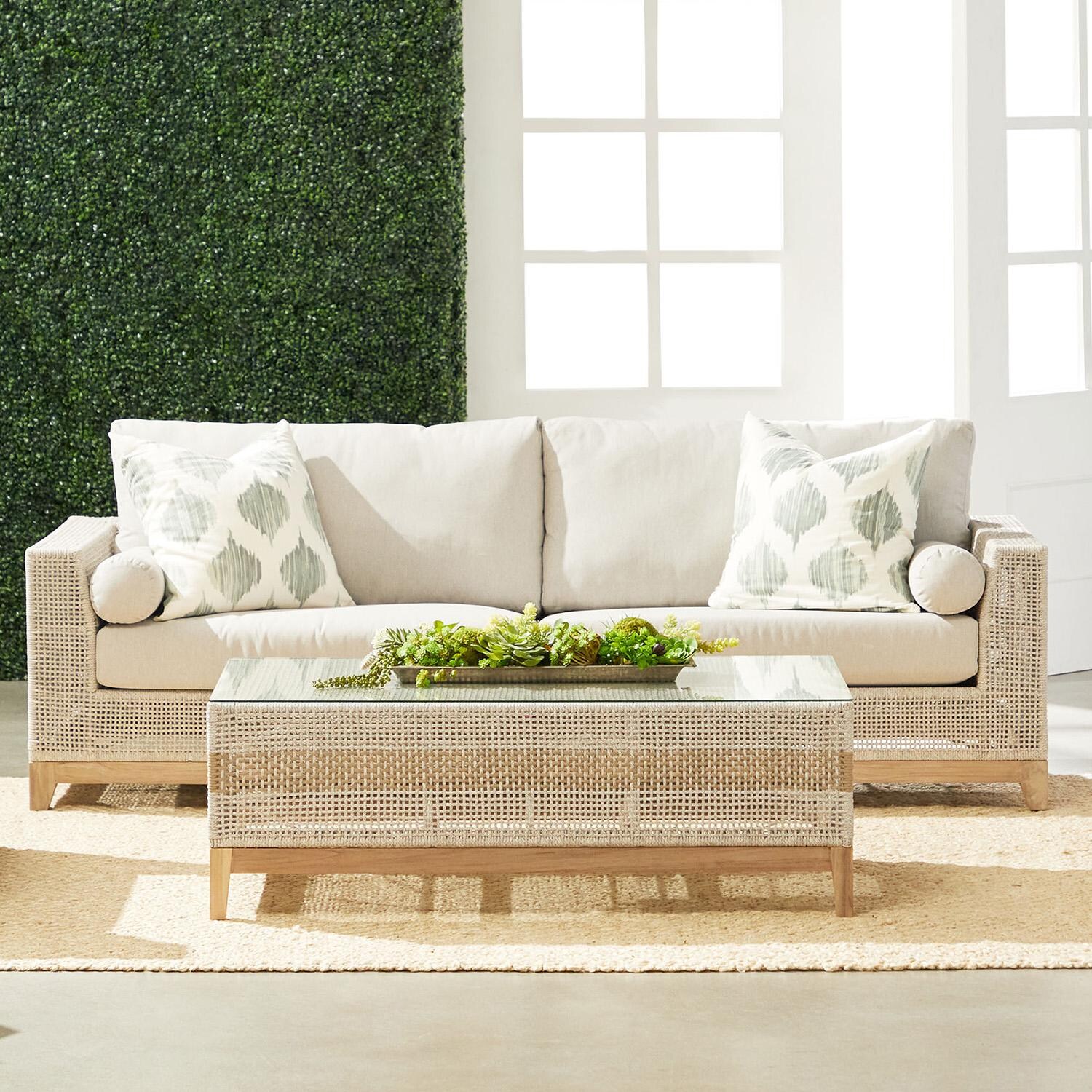 Lakeview Ranch Pointe 3 Person Woven Rope Sofa in Taupe & White - Lifestyle thumbnail