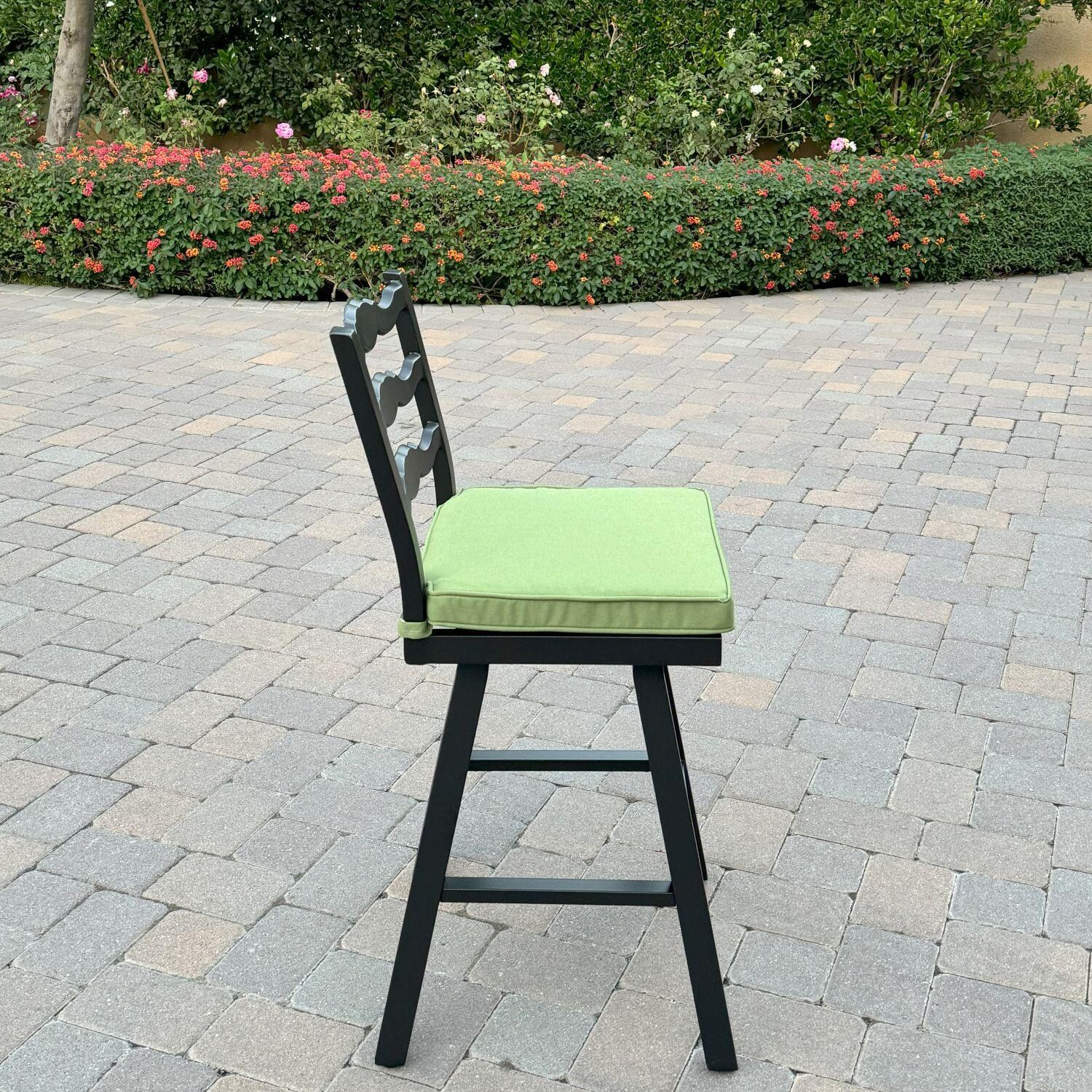 Aspen Aluminum 3 Pc Patio Bar Set w/ 30-in Round Counter Height Bar Table in Green By Darlee - Bar Stool - Side View - Lifestyle thumbnail