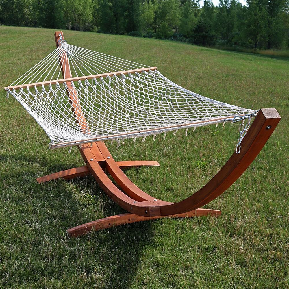 Ultimate Patio Classic Double Rope Hammock w/ 13-Foot Wood Stand - White - Lifestyle thumbnail