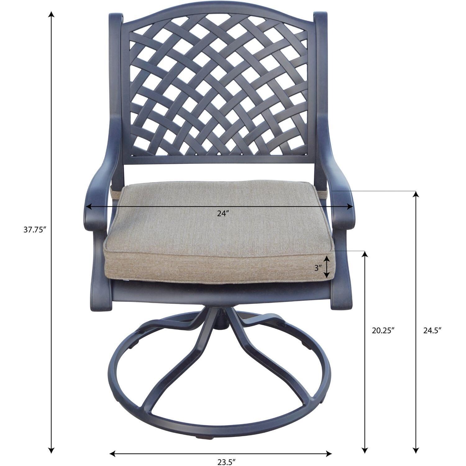 Darlee Nassau 9-Piece Patio Dining Set (with Swivel Rockers) with Sesame Cushions and 64 Inch Square Dining Table - Swivel Chair Dimensions - Dimensional thumbnail