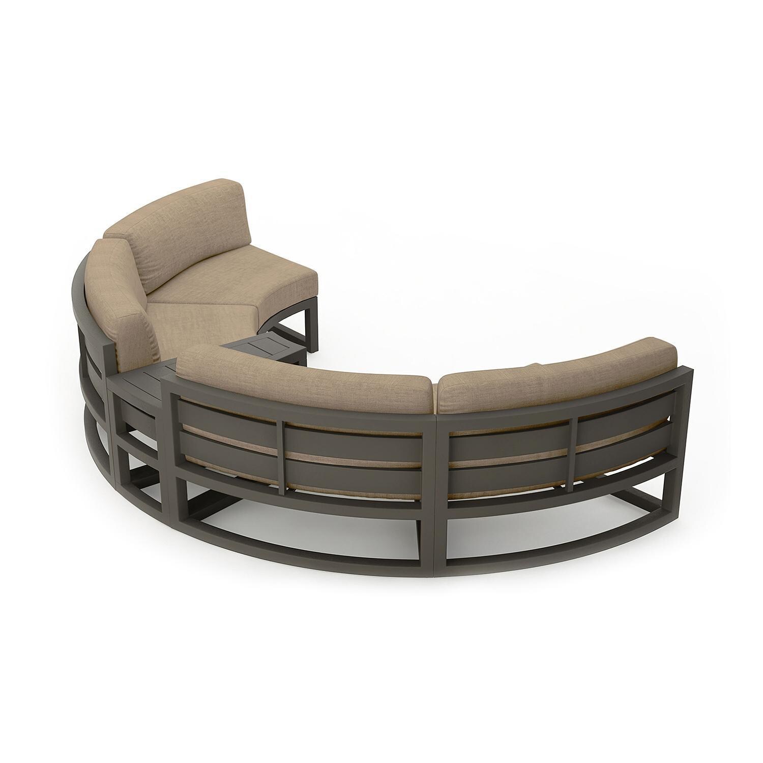 Misty Cove 3 Piece Curve Sectional Set in Slate w/End Table & Heather Beige Cushions by Lakeview - Back View - White Background thumbnail