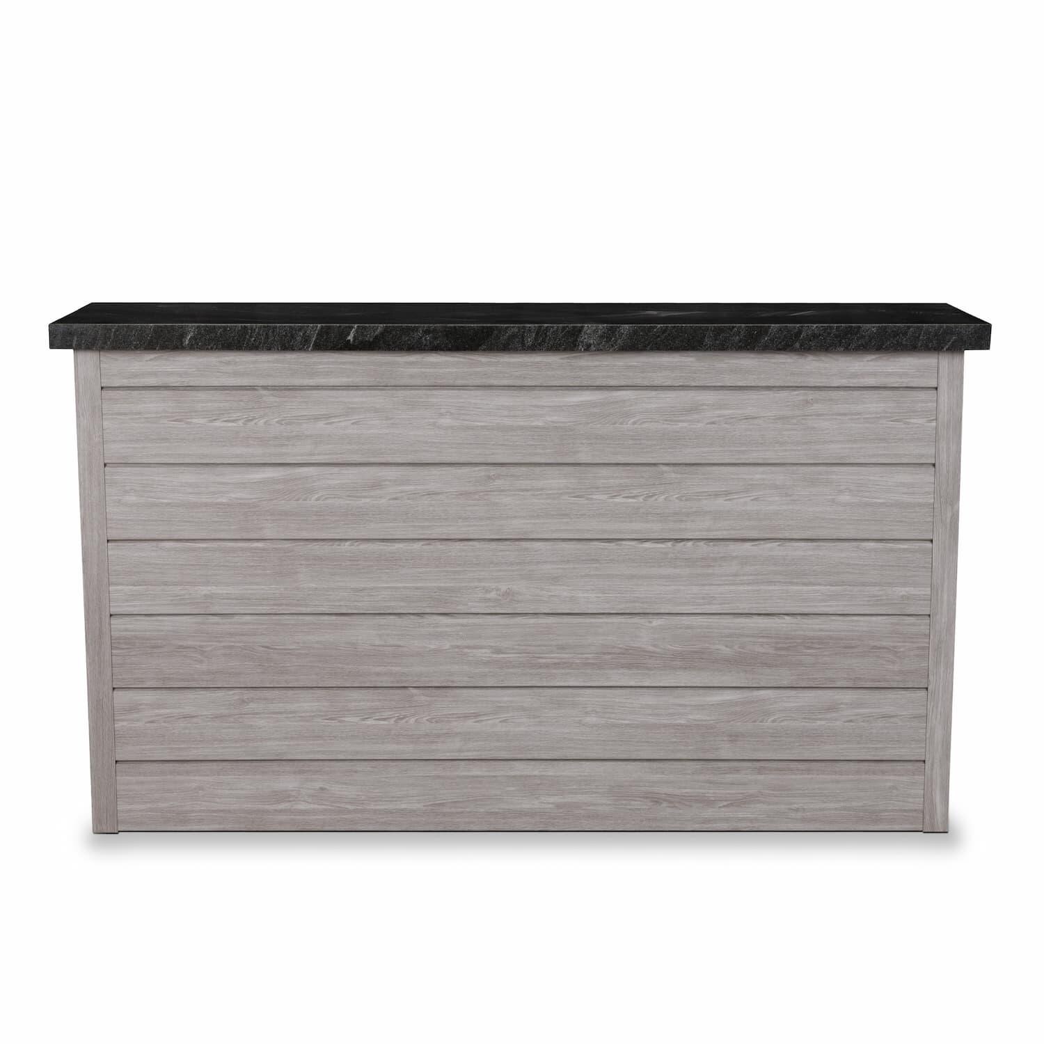 BBQGuys Signature 72 Inch 360 Degree Swivel Outdoor TV Lift Cabinet | Barnboard Gray w/ Black Granite - Front - White Background thumbnail