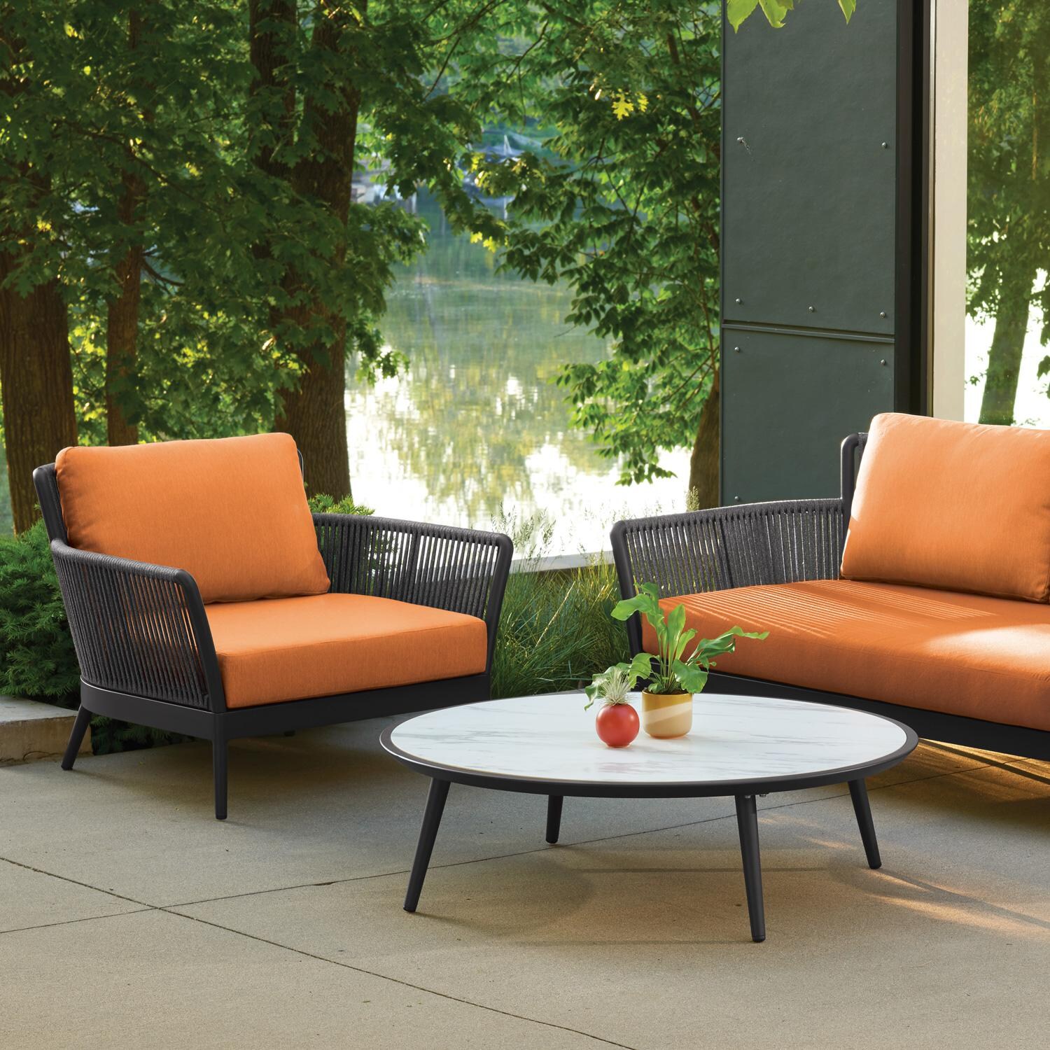 Oxford Garden Nette Olefin Rope & Aluminum Club Chair in Carbon/Tangerine - Lakeside thumbnail