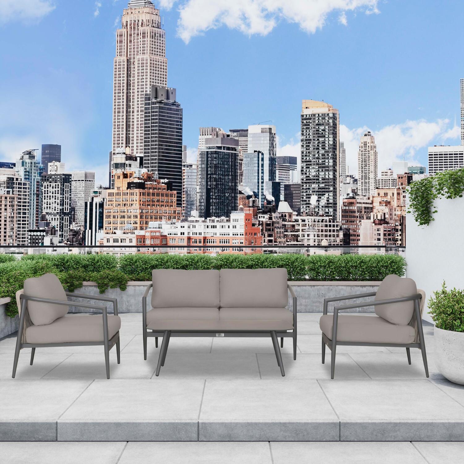 Lakeview Midnight Cove 4 Pc Aluminum Loveseat Seating Set in Slate/Pebble Gray/Canvas Charcoal - Lifestyle thumbnail