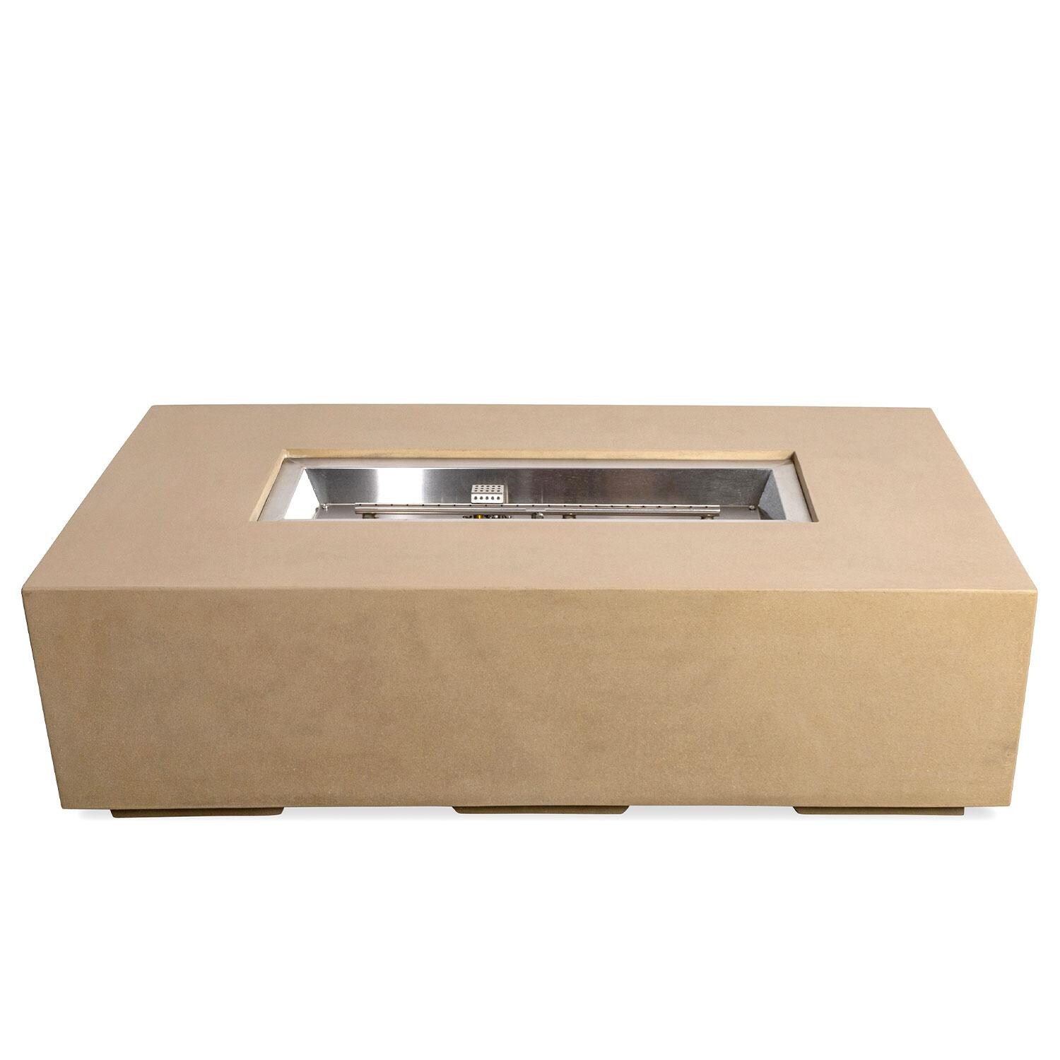 Glenwood 55-in Rectangular Concrete Natural Gas Fire Pit in Sand by Lakeview Outdoor Designs - Glass Wind Guard Removed - Empty - White Background thumbnail