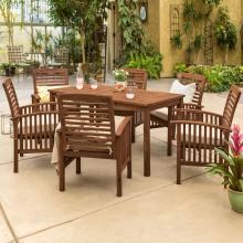 Midland 7 Piece Dark Brown Acacia Patio Dining Set W/ 60 X 34 Inch Rectangular Table & Natural Cushions By Walker Edison